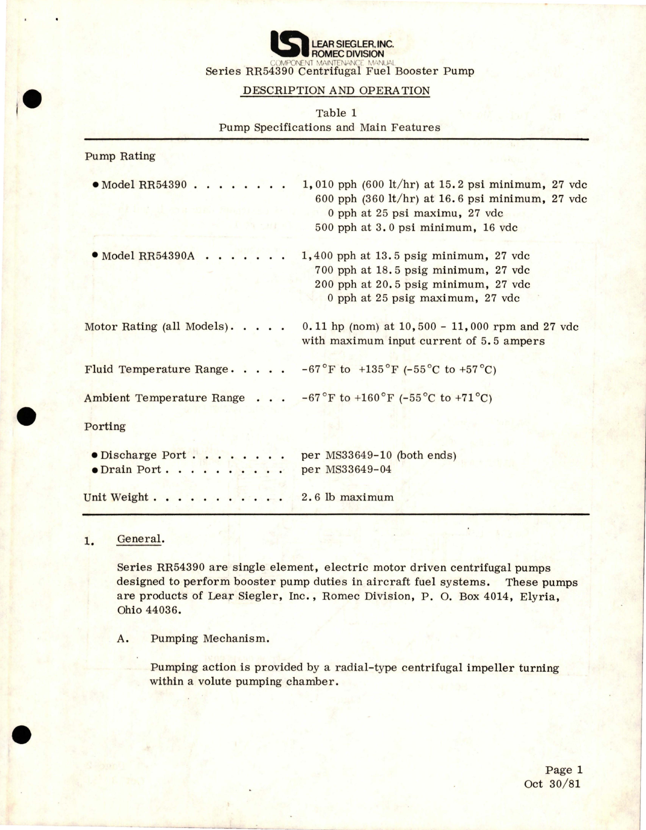 Sample page 5 from AirCorps Library document: Maintenance Manual for Centrifugal Fuel Booster Pump - Series RR54390