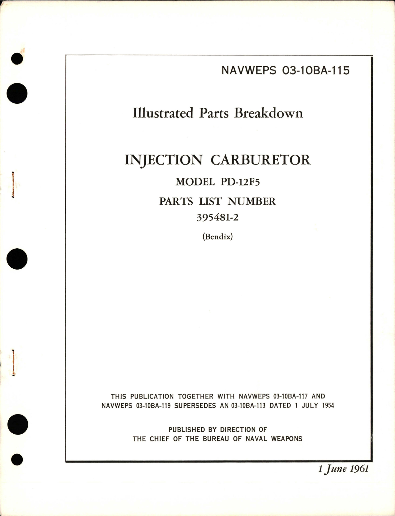 Sample page 1 from AirCorps Library document: Illustrated Parts Breakdown for Injection Carburetor - Model PD-12F5 - Part 395481-2