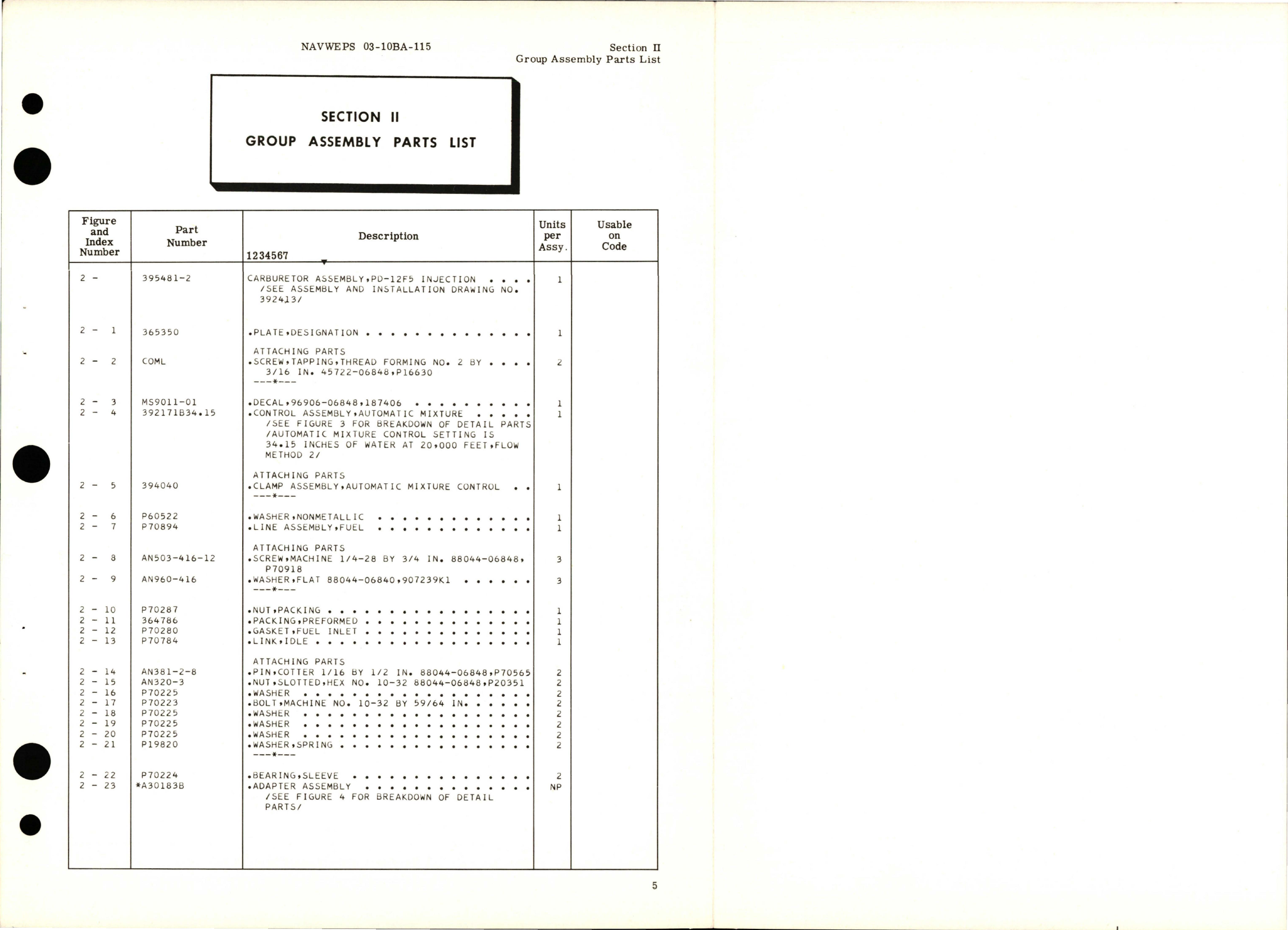 Sample page 9 from AirCorps Library document: Illustrated Parts Breakdown for Injection Carburetor - Model PD-12F5 - Part 395481-2