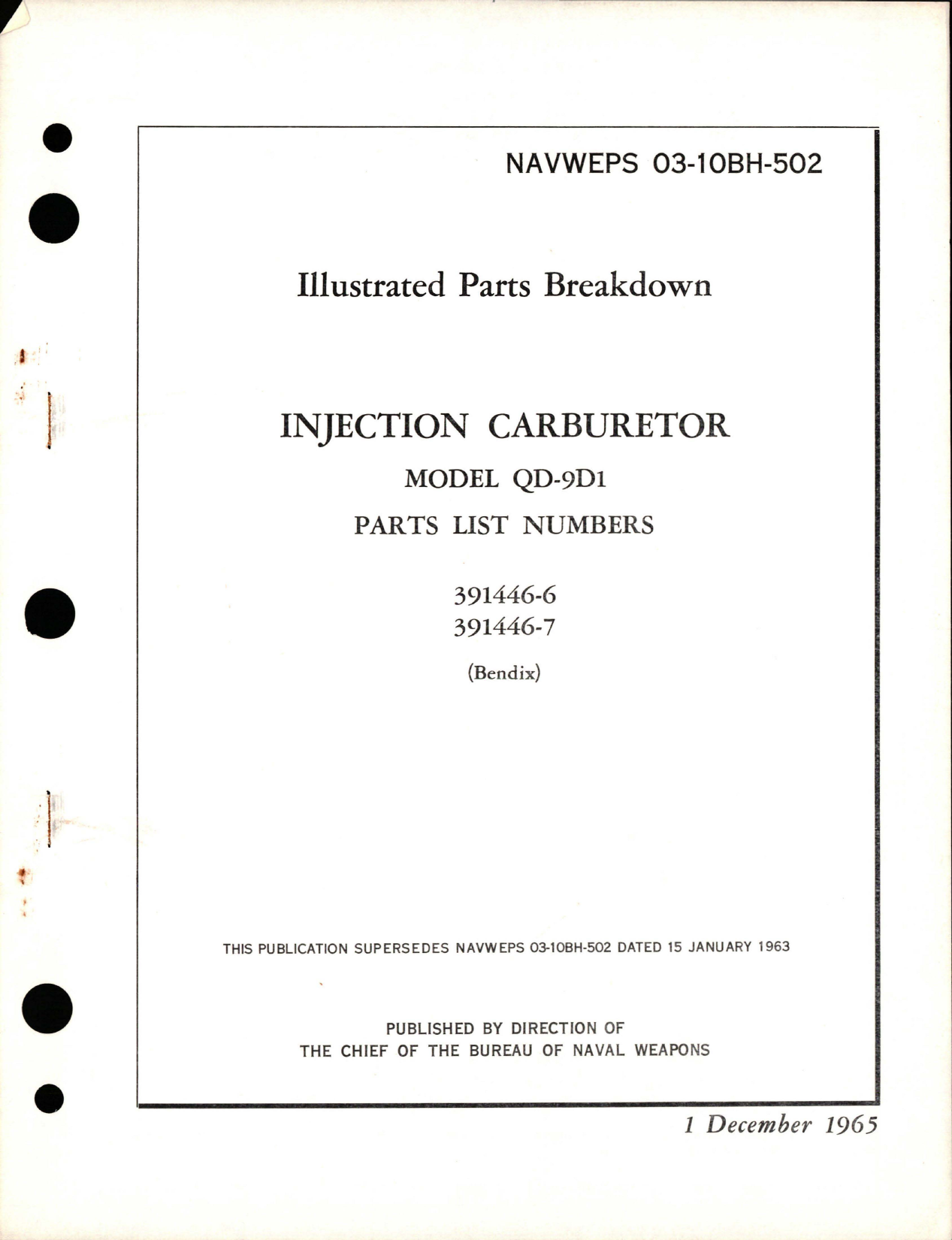 Sample page 1 from AirCorps Library document: Illustrated Parts Breakdown for Injection Carburetor - Model QD-9D1, Parts 391446-6, and 391446-7