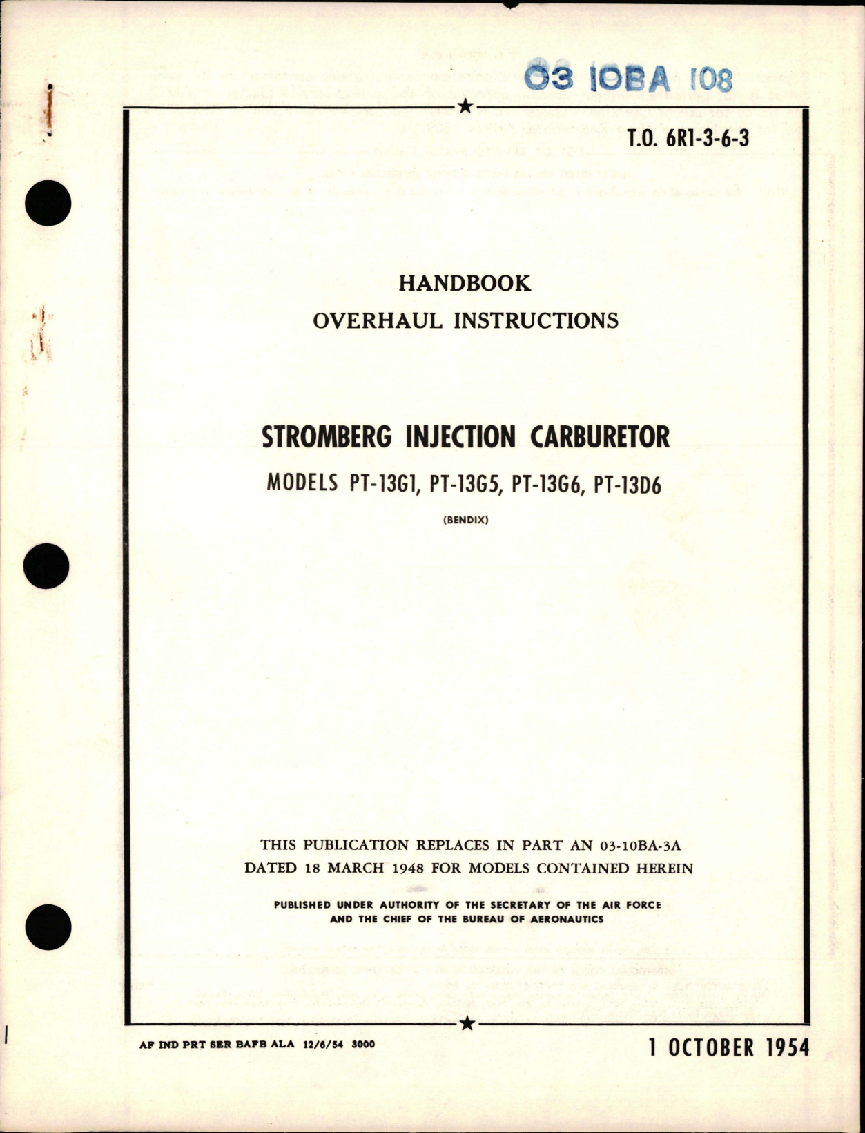 Sample page 1 from AirCorps Library document: Overhaul Instructions for Stromberg Injection Carburetor - Models PT-13G1, PT-3G5, PT-13G6, and PT-13D6