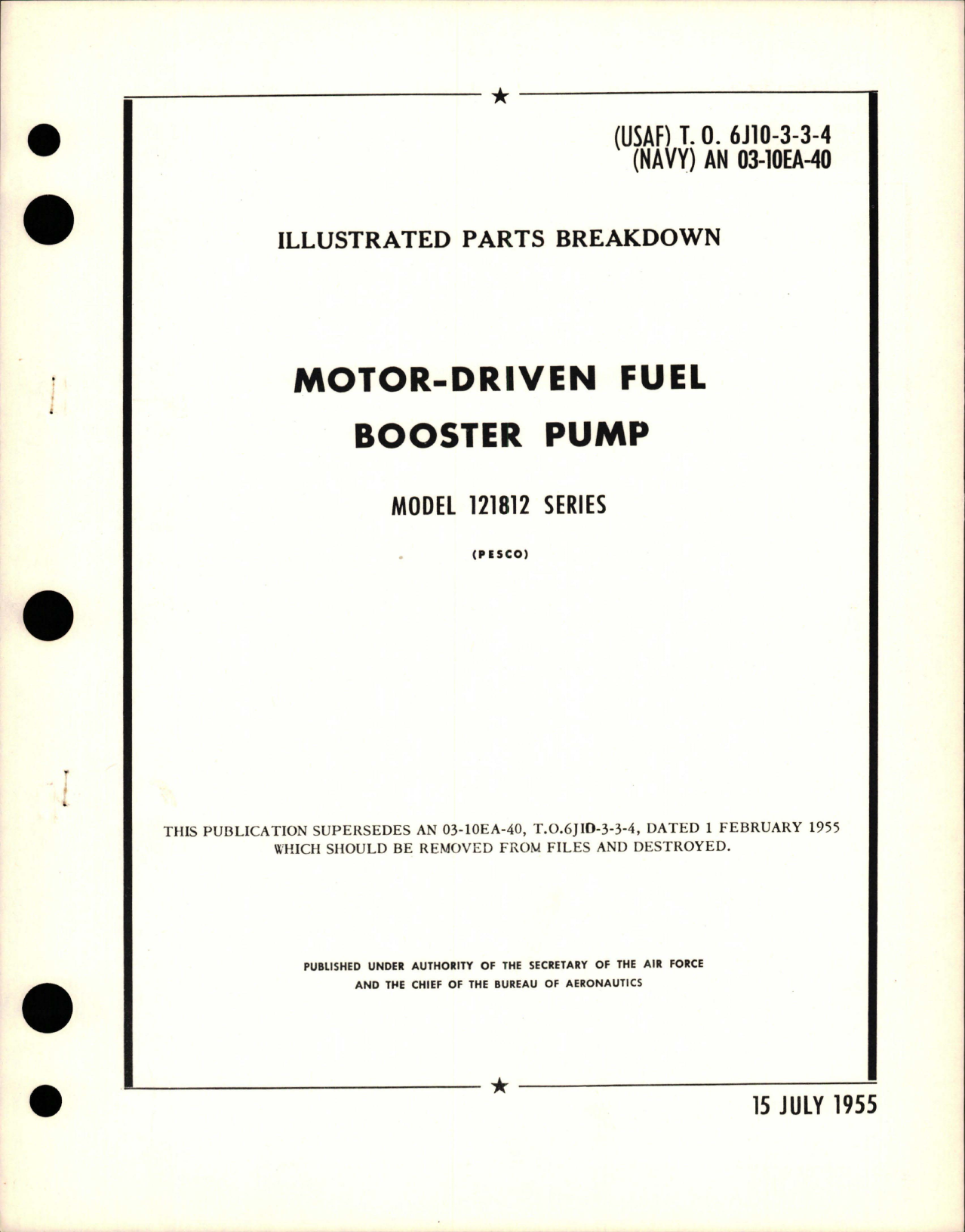 Sample page 1 from AirCorps Library document: Illustrated Parts Breakdown for Motor Driven Fuel Booster Pump - Model 121812 Series