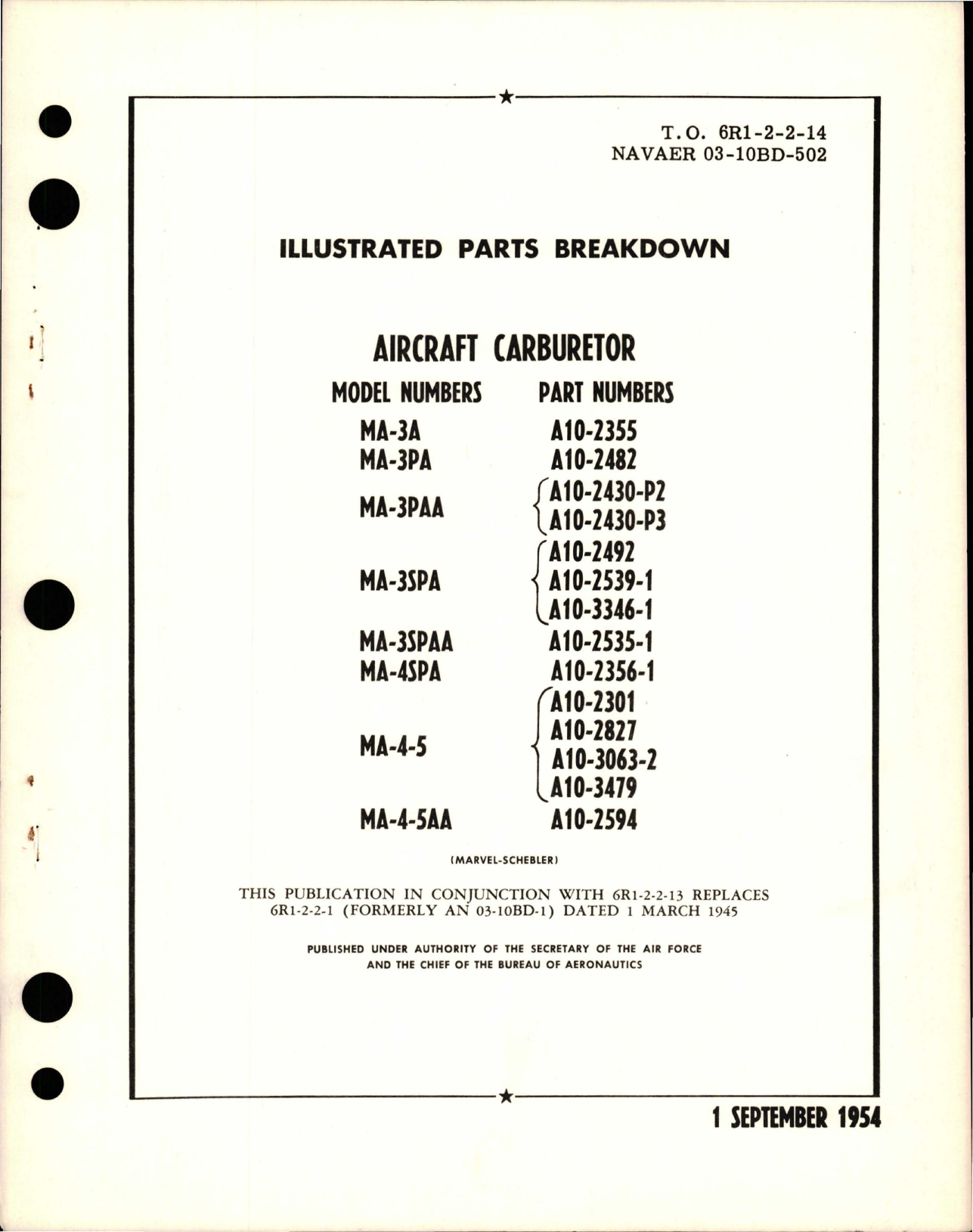 Sample page 1 from AirCorps Library document: Illustrated Parts Breakdown for Aircraft Carburetor