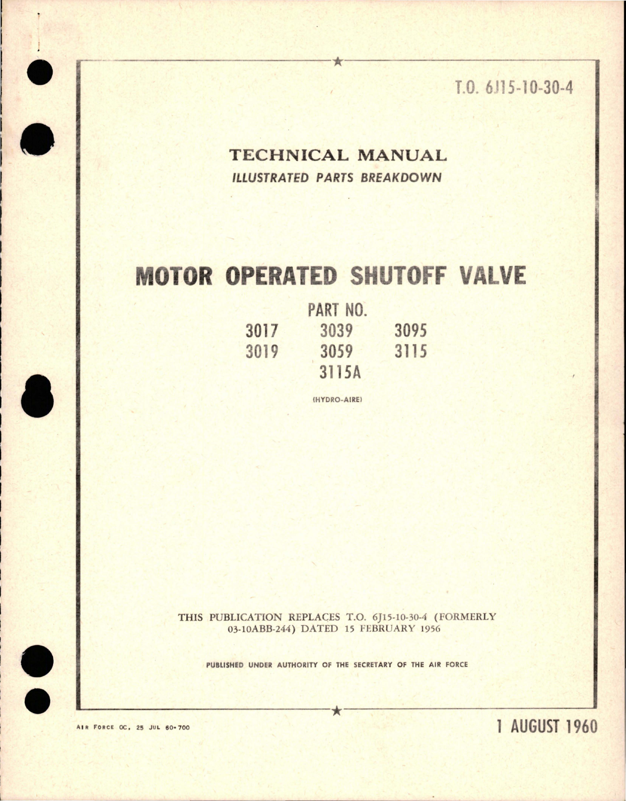 Sample page 1 from AirCorps Library document: Illustrated Parts Breakdown for Motor Operated Shutoff Valve