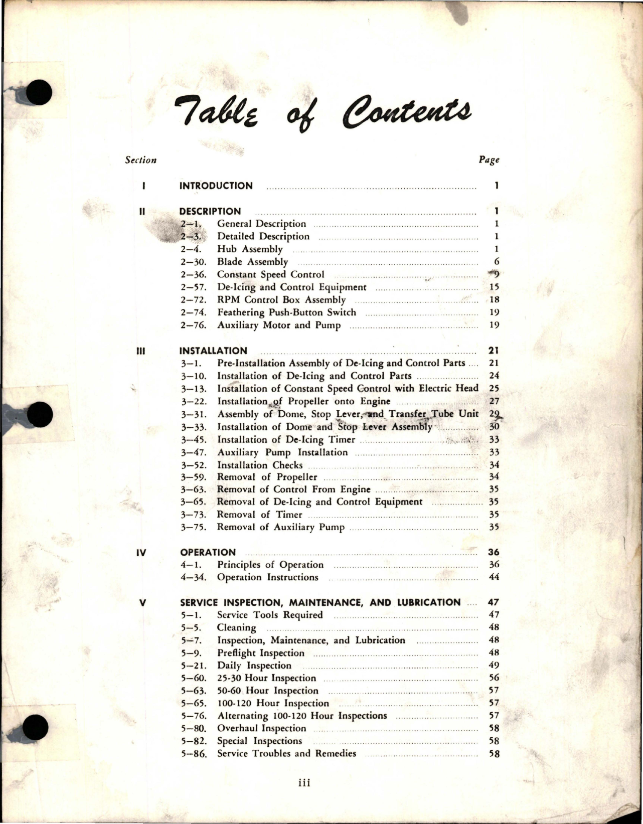 Sample page 1 from AirCorps Library document: Operation and Service Instructions for Reversing Hydromatic Propeller - Model 43E60 