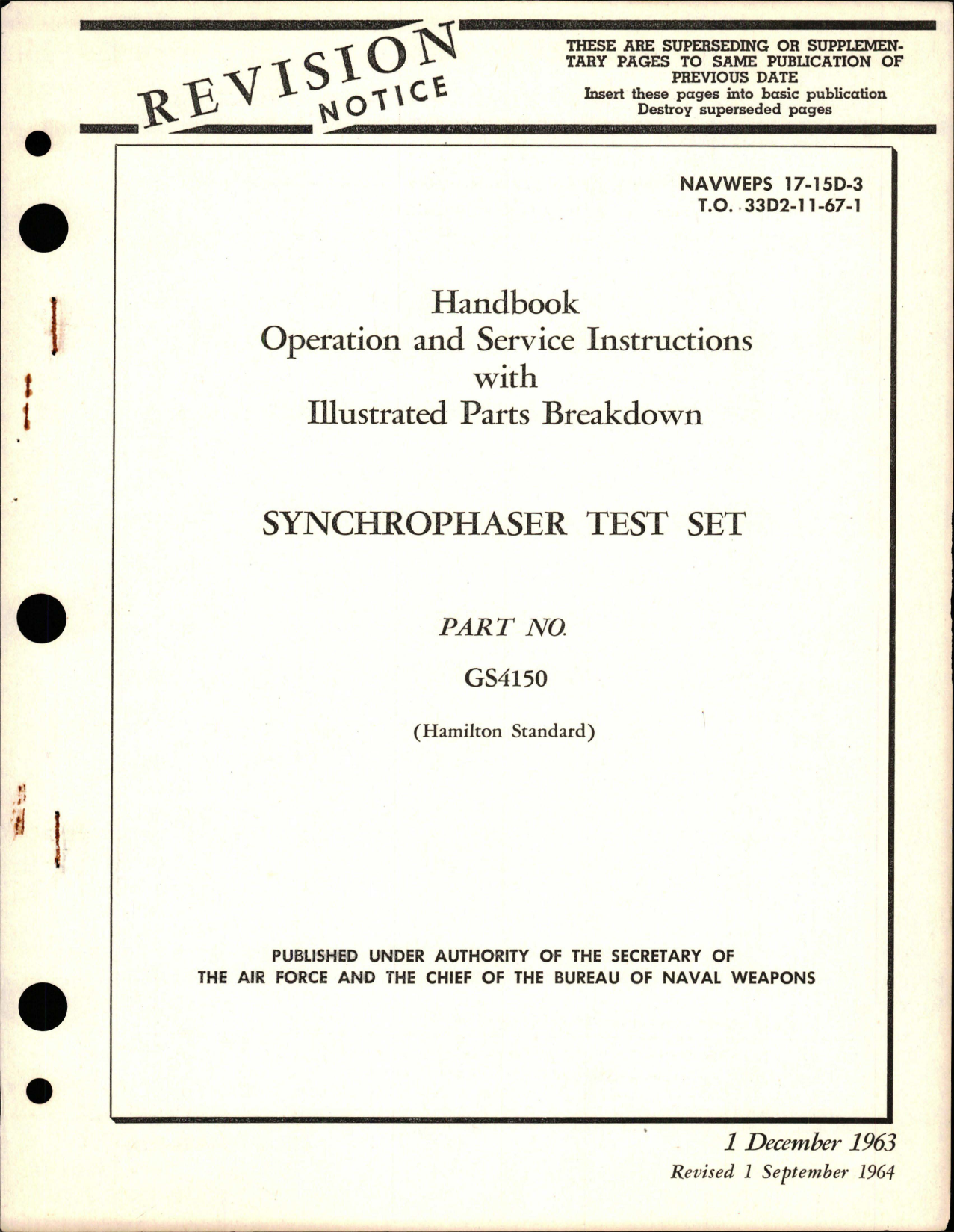 Sample page 1 from AirCorps Library document: Operation, Service Instructions with Parts for Synchrophaser Test Set - Part GS4150