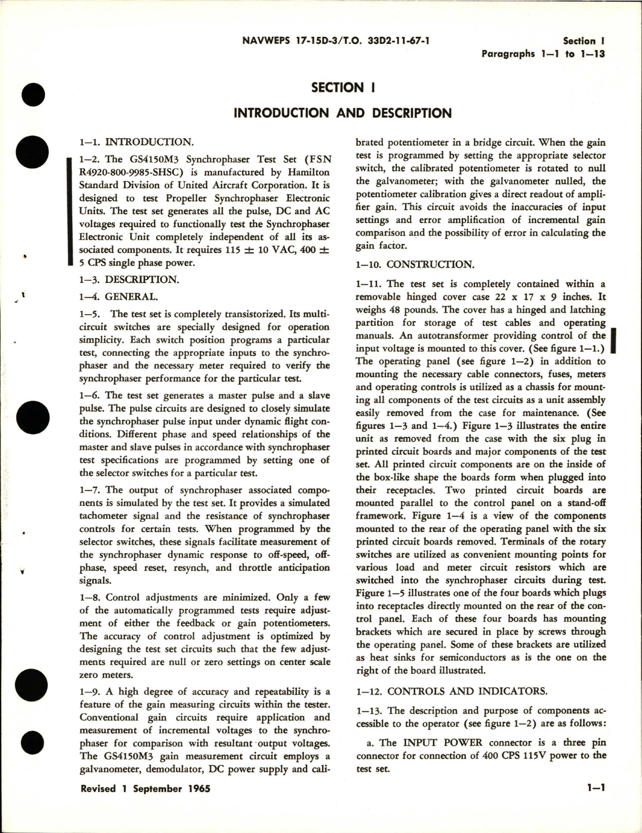 Sample page 5 from AirCorps Library document: Operation, Service Instructions with Parts for Synchrophaser Test Set - Part GS4150M3