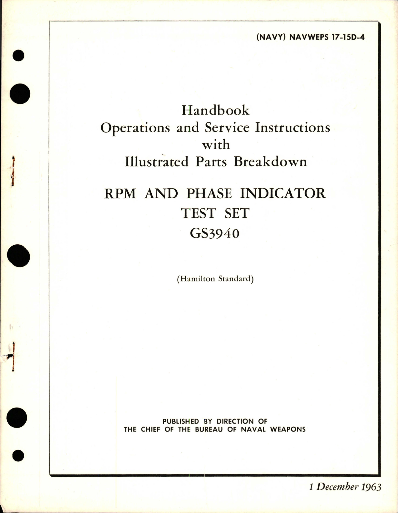 Sample page 1 from AirCorps Library document: Operation, Service Instructions with Parts for RPM and Phase Indicator Test Set - GS3940