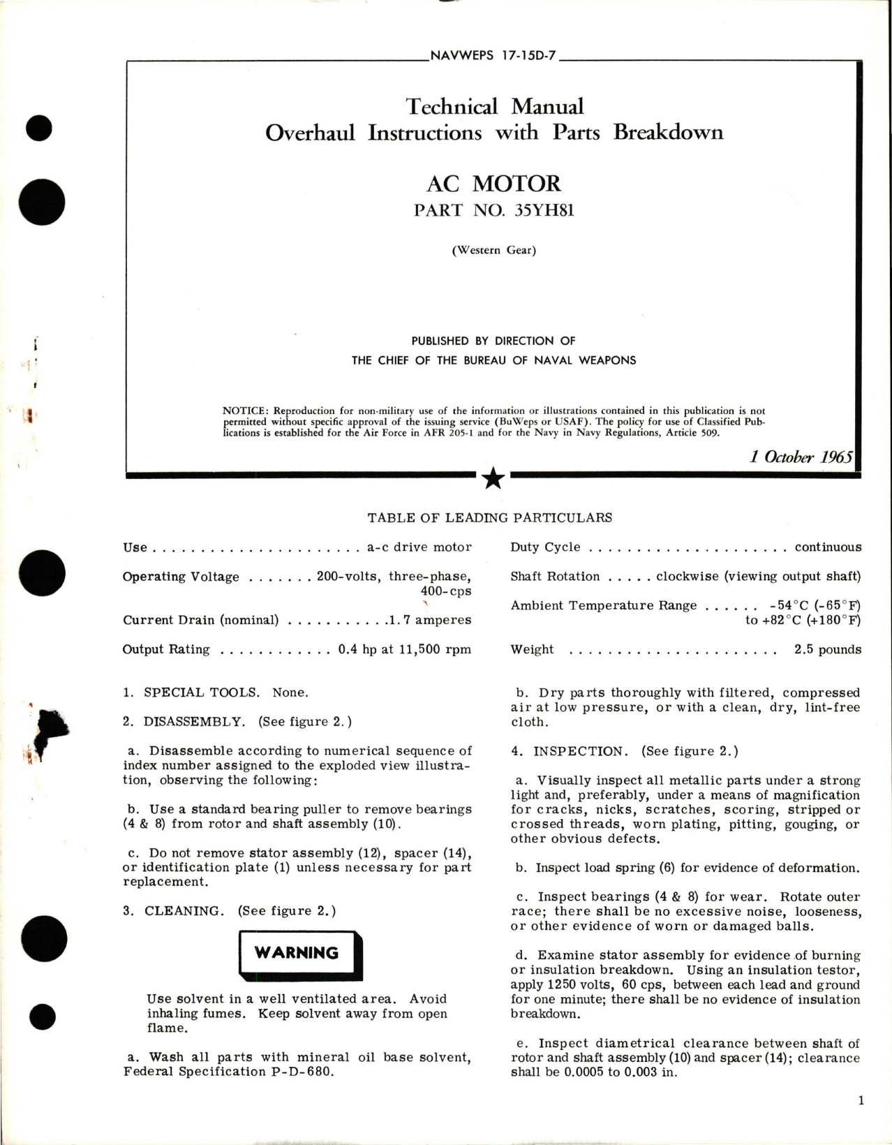 Sample page 1 from AirCorps Library document: Overhaul Instructions with Parts Breakdown for AC Motor - Part 35YH81