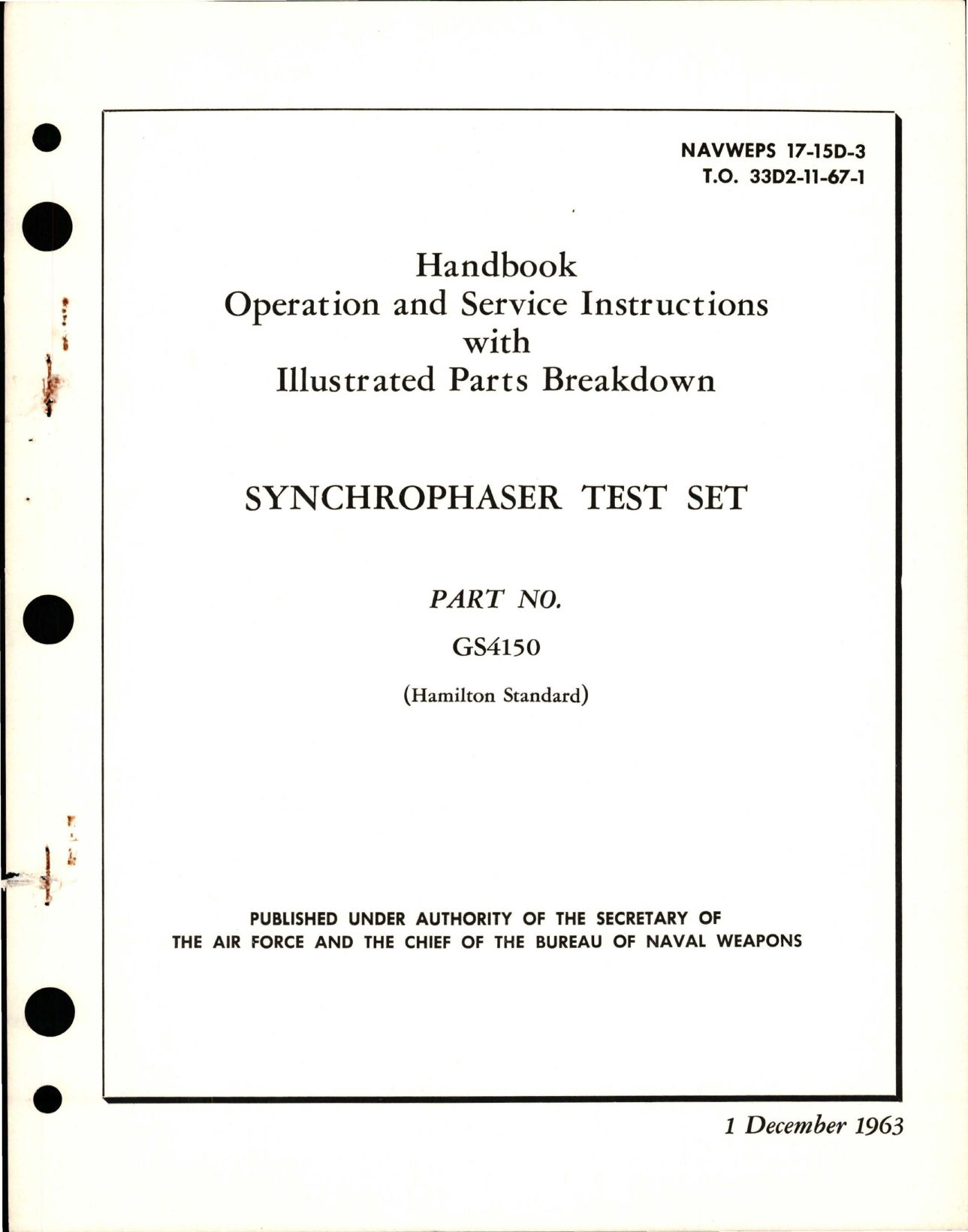 Sample page 1 from AirCorps Library document: Operation, Service Instructions with Illustrated Parts Breakdown for Synchrophaser Test Set - Part GS4150 
