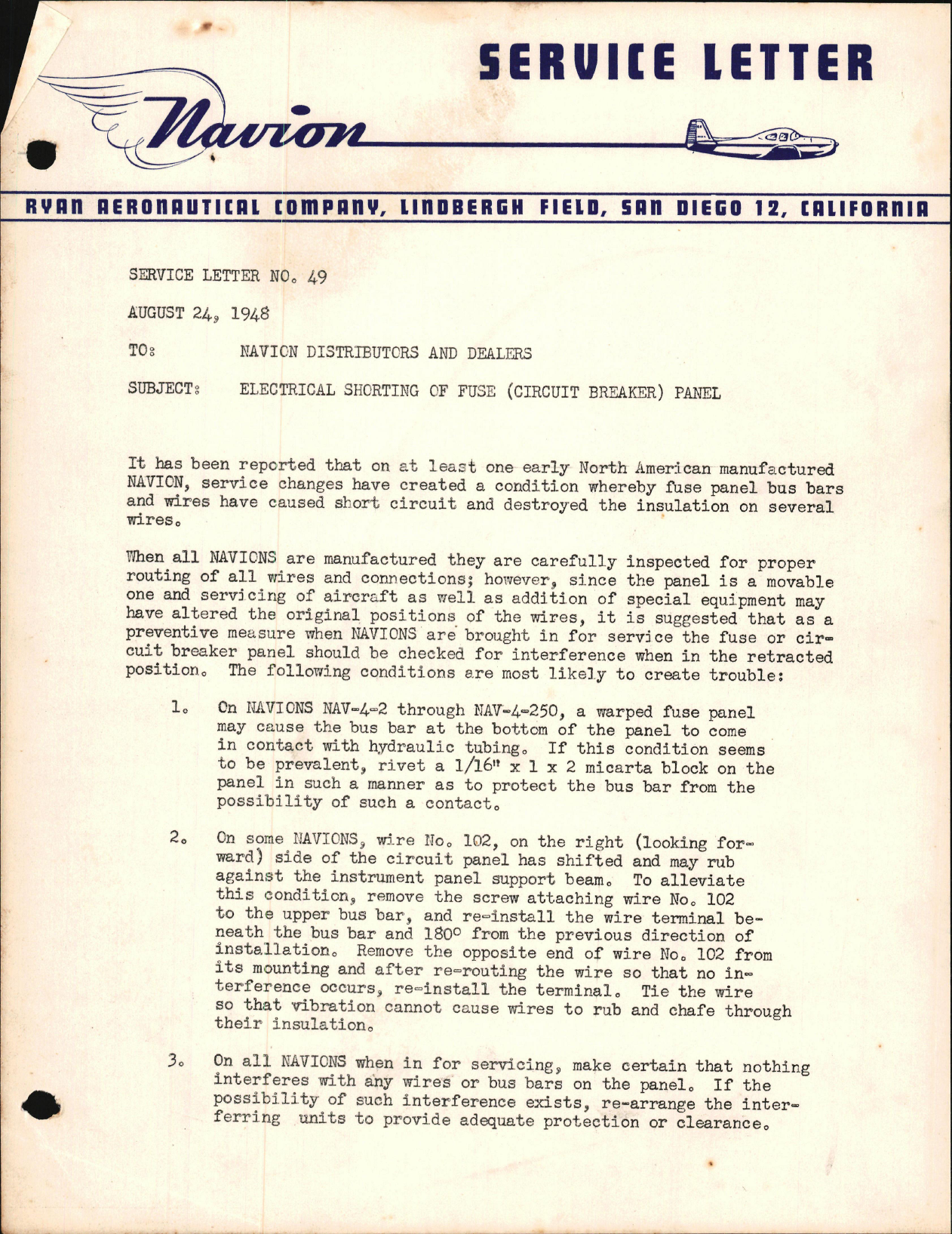 Sample page 1 from AirCorps Library document: Electrical Shorting of Fuse (Circuit Breaker) Panel