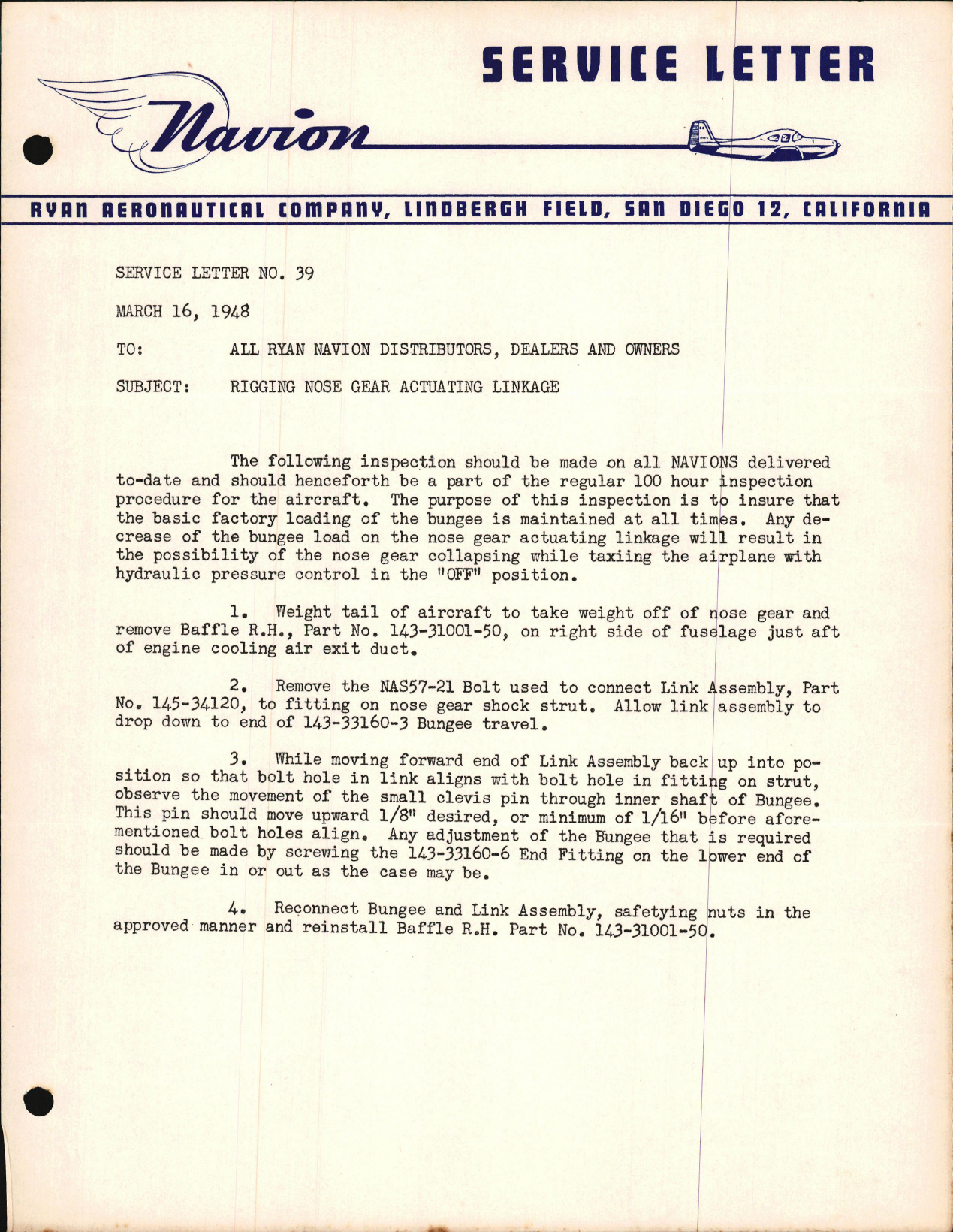 Sample page 1 from AirCorps Library document: Rigging Nose Gear Actuating Linkage