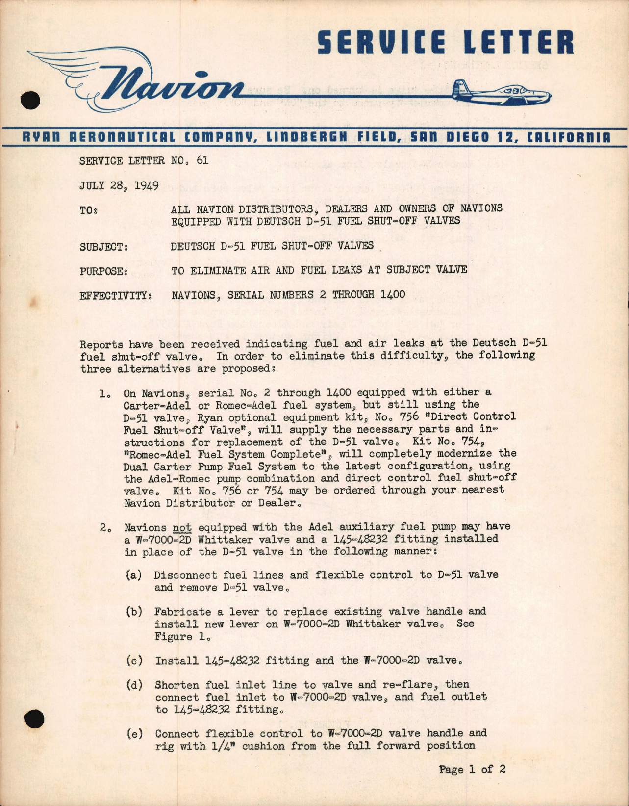 Sample page 1 from AirCorps Library document: Deutsch D-51 Fuel Shut-Off Valves