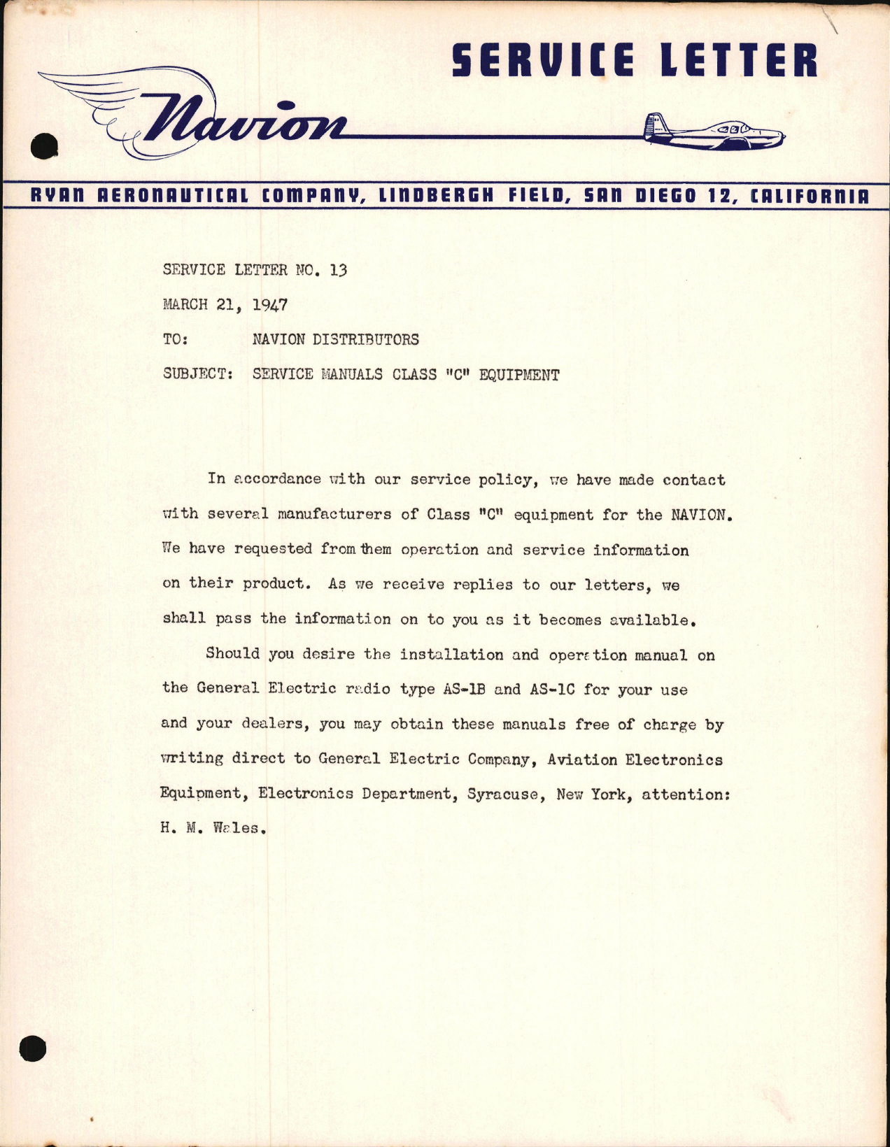 Sample page 1 from AirCorps Library document: Service Manuals Class C Equipment