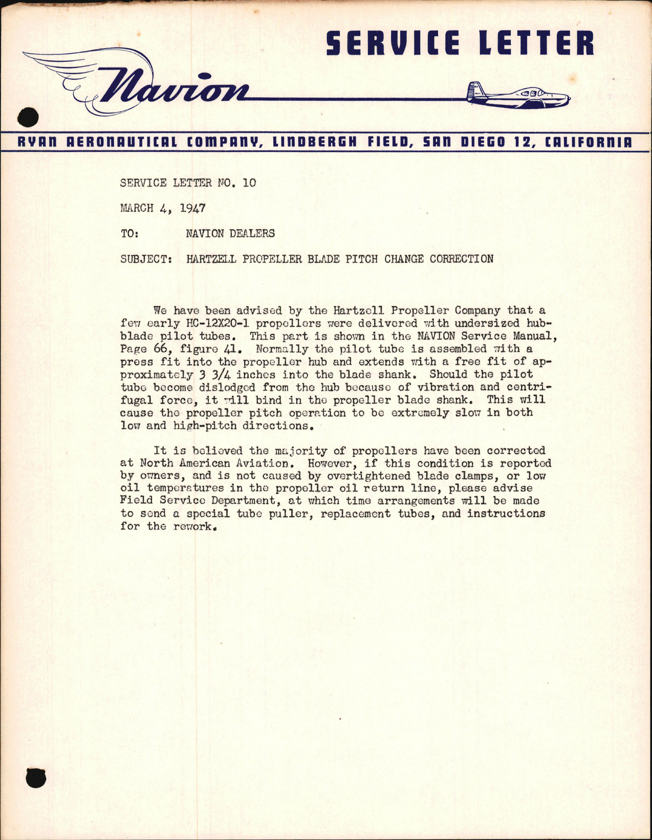 Sample page 1 from AirCorps Library document: Hartzell Propeller Blade Pitch Change Correction 