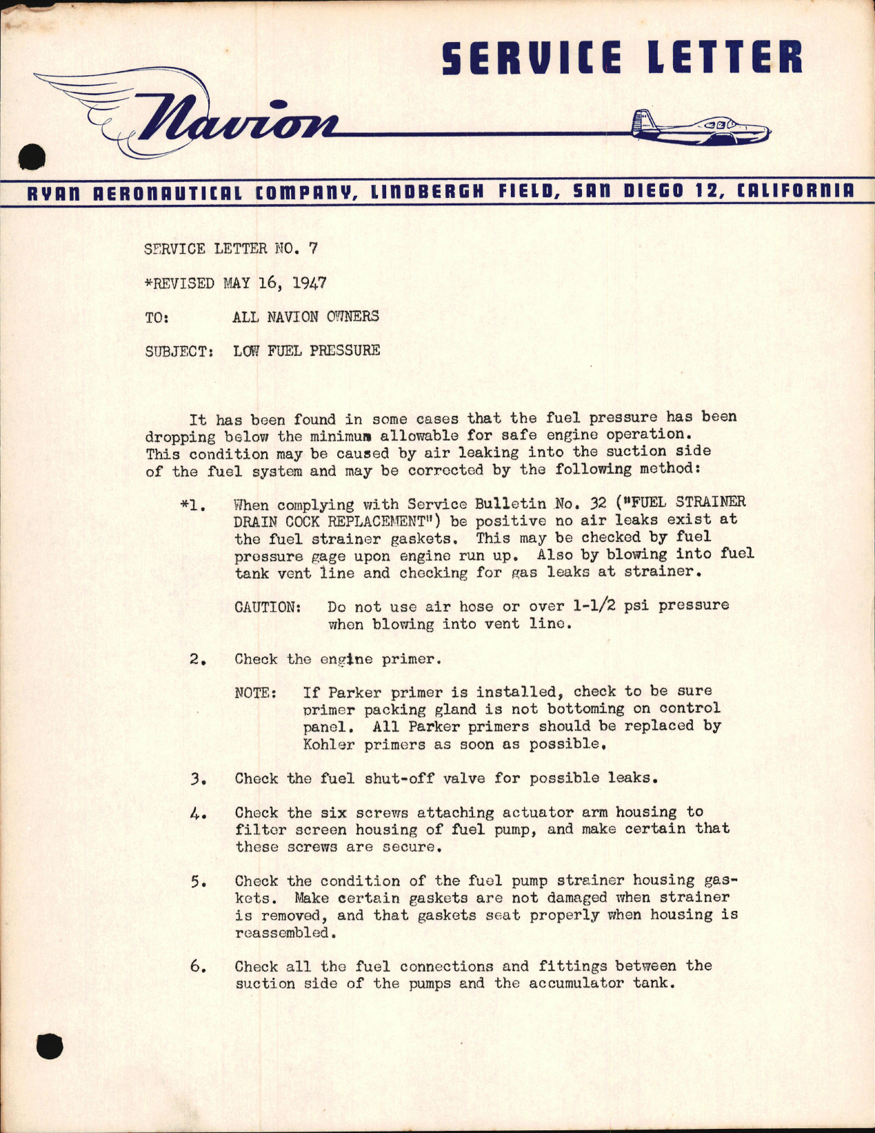 Sample page 1 from AirCorps Library document: Low Fuel Pressure