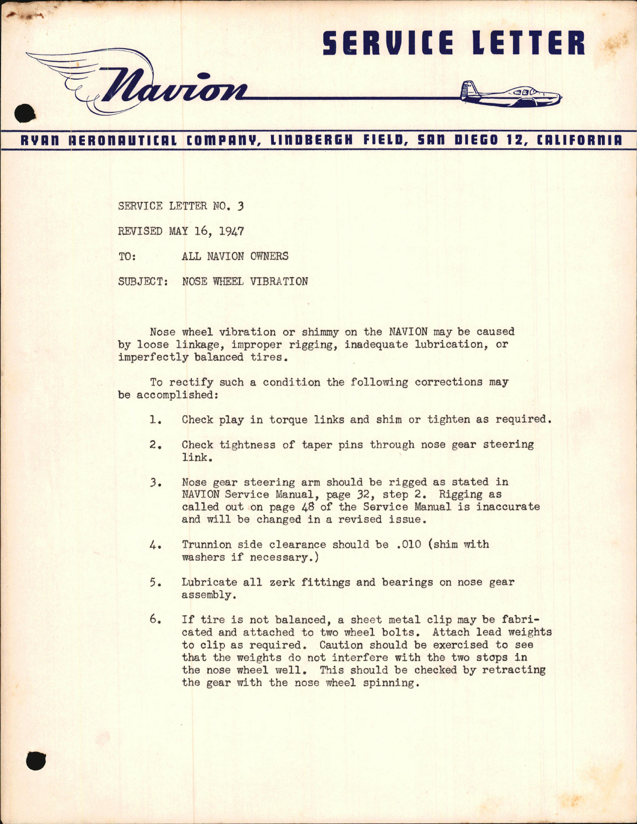 Sample page 1 from AirCorps Library document: Nose Wheel Vibration