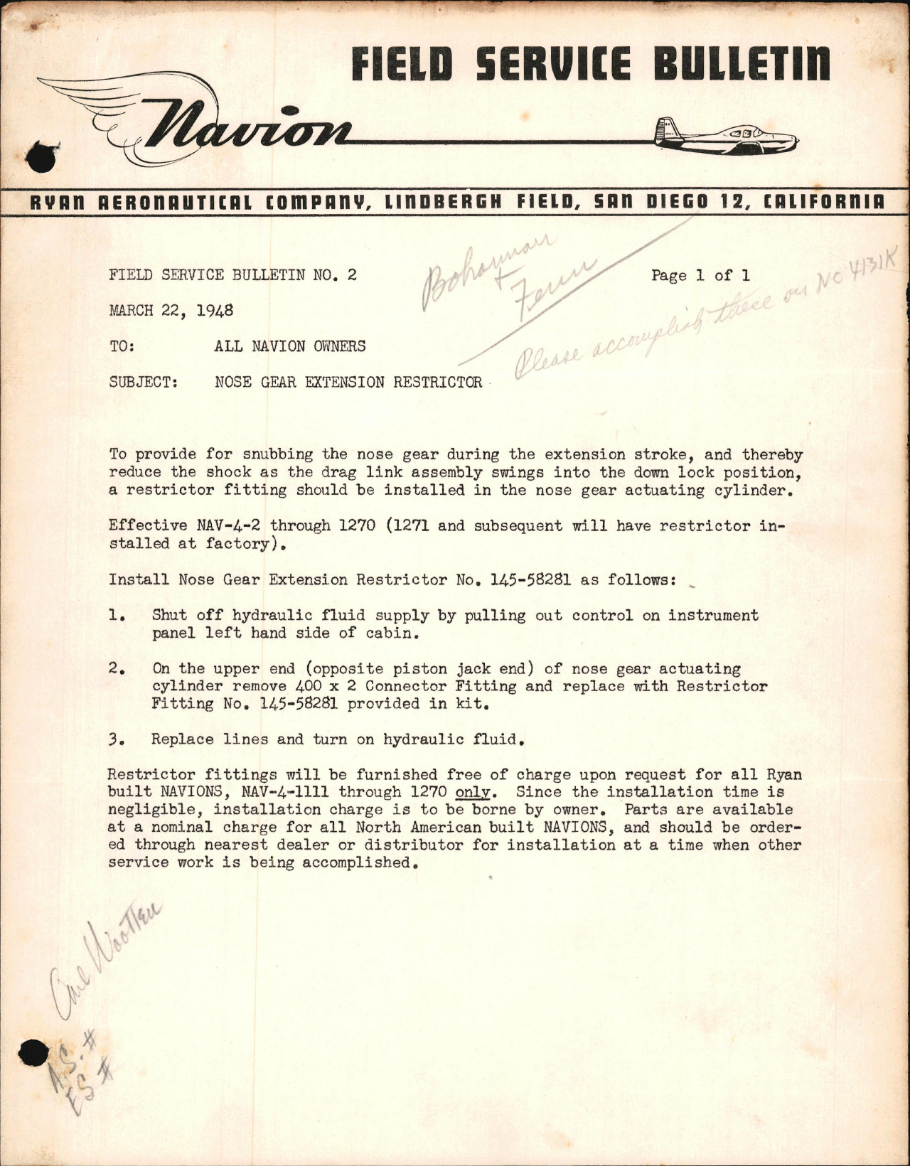 Sample page 1 from AirCorps Library document: Nose Gear Extension Restrictor