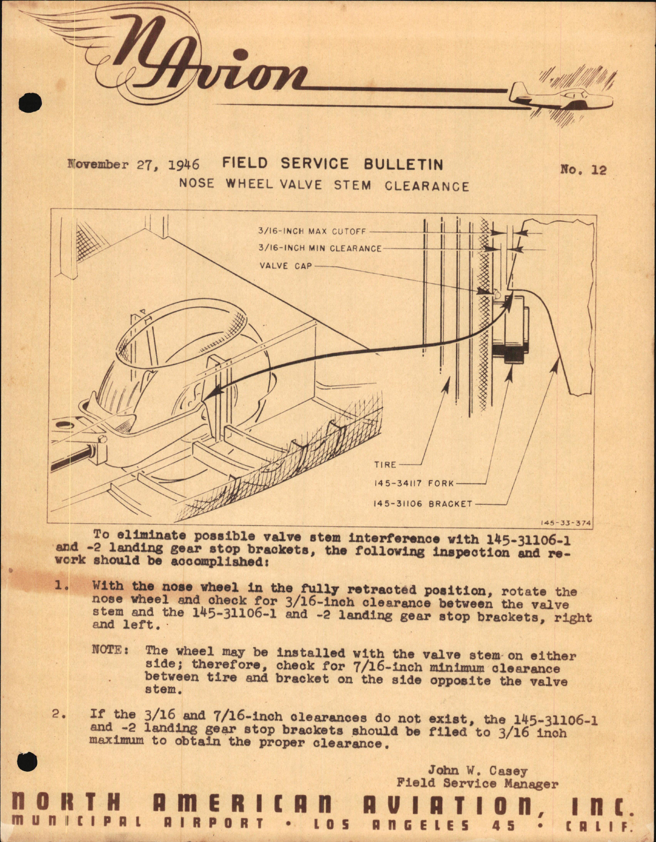 Sample page 1 from AirCorps Library document: Nose Wheel Valve Stem Clearance