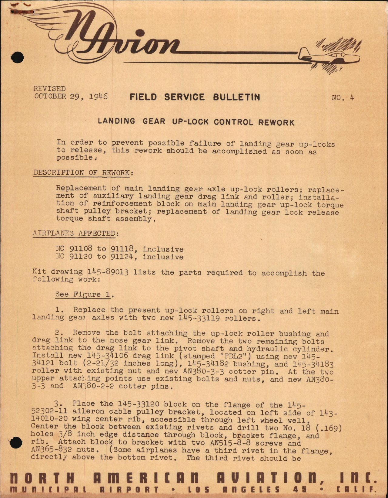 Sample page 1 from AirCorps Library document: Landing Gear Up-Lock Control Rework