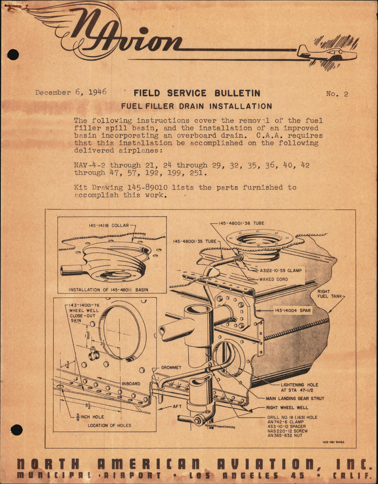 Sample page 1 from AirCorps Library document: Fuel Filler Drain Installation