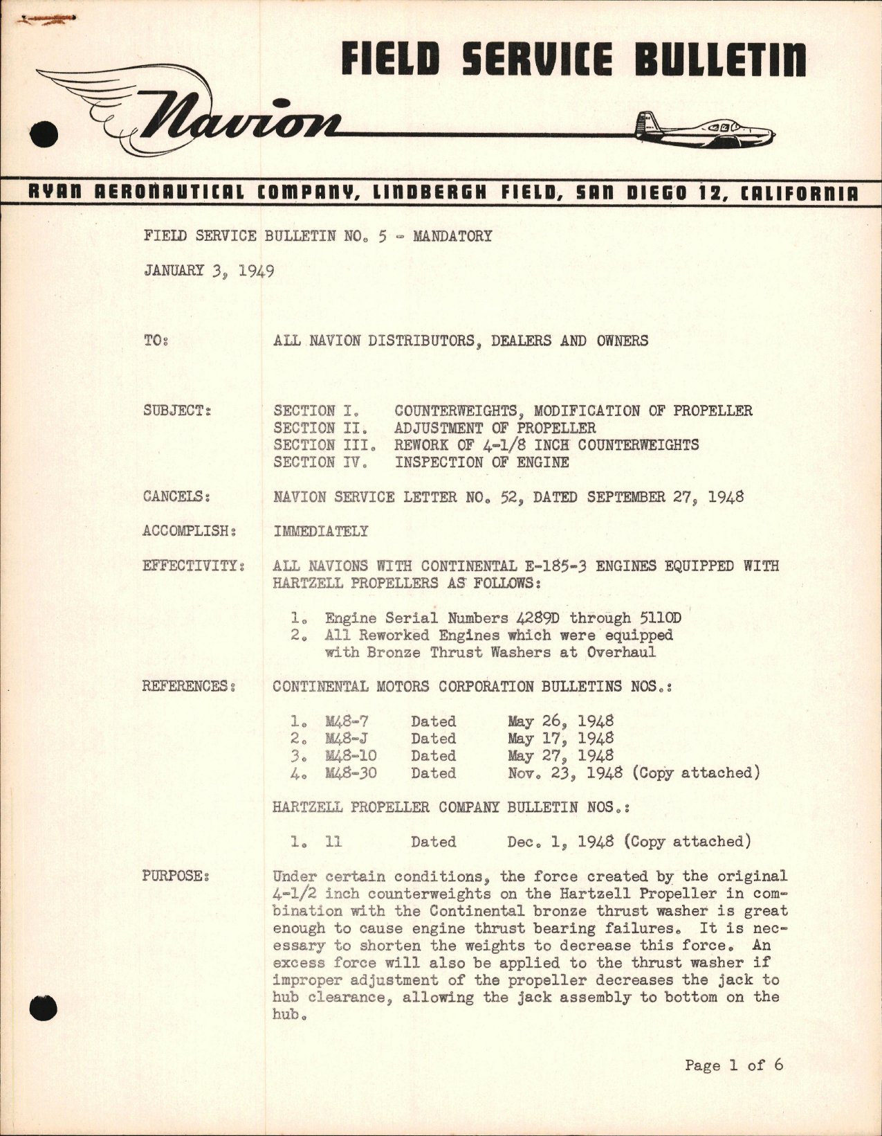 Sample page 1 from AirCorps Library document: Modification of Propeller Counterweights