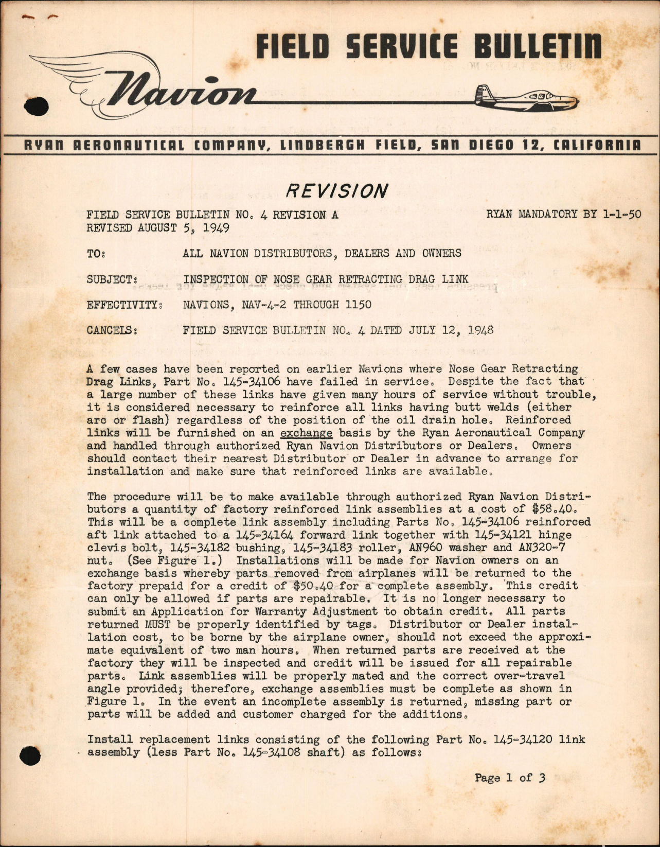 Sample page 1 from AirCorps Library document: Inspection of Nose Gear Retracting Drag Link