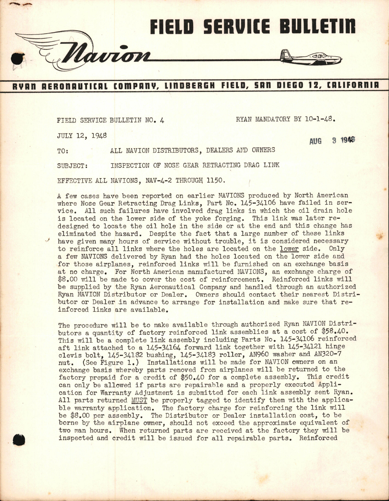 Sample page 1 from AirCorps Library document: Inspection of Nose Gear Retracting Drag Link