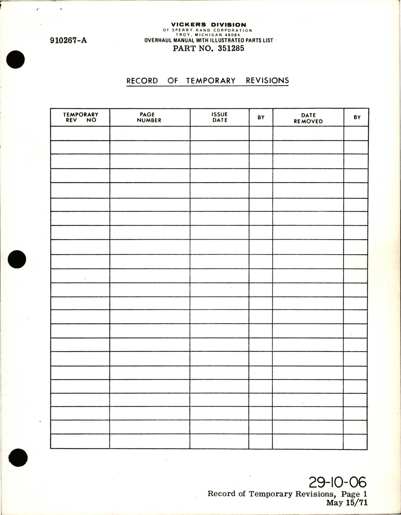 Sample page 5 from AirCorps Library document: Overhaul with Illustrated Parts List for Variable Displacement Hydraulic Pump - Part 351285 - Model PV3-022-8A