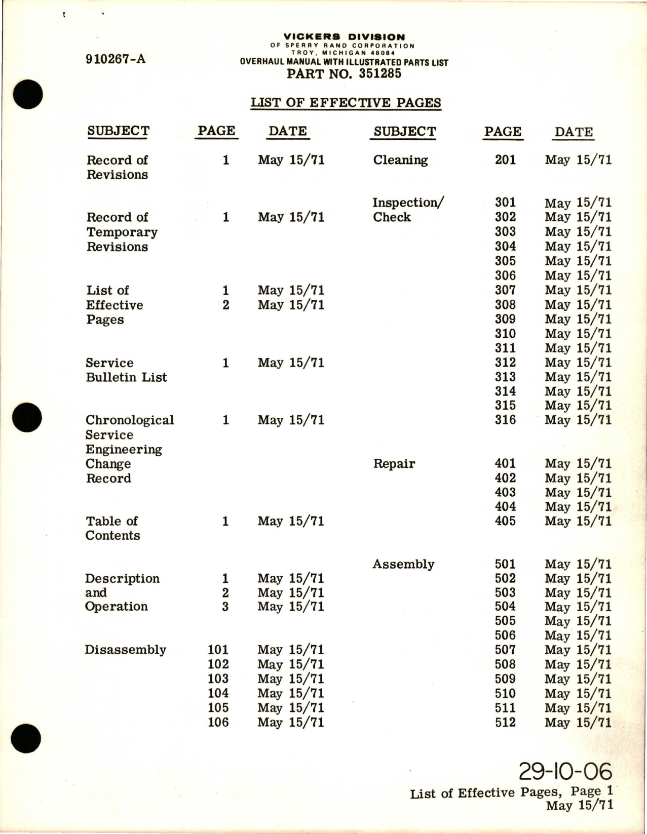 Sample page 7 from AirCorps Library document: Overhaul with Illustrated Parts List for Variable Displacement Hydraulic Pump - Part 351285 - Model PV3-022-8A