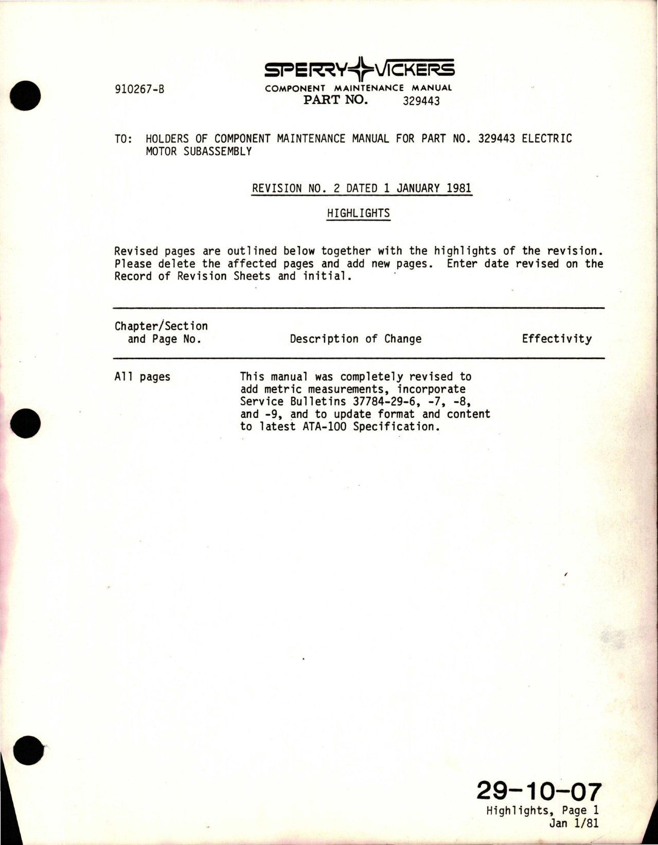 Sample page 5 from AirCorps Library document: Maintenance with Illustrated Parts List for Electric Motor Subassembly for Hydraulic Motorpump - Model MPEV3-022-5 - Part 329443 