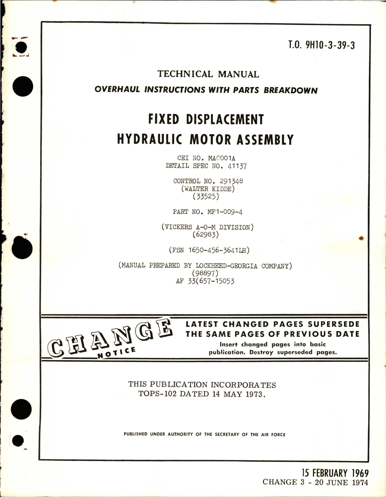 Sample page 1 from AirCorps Library document: Overhaul Instructions with Parts for Fixed Displacement Hydraulic Motor Assembly