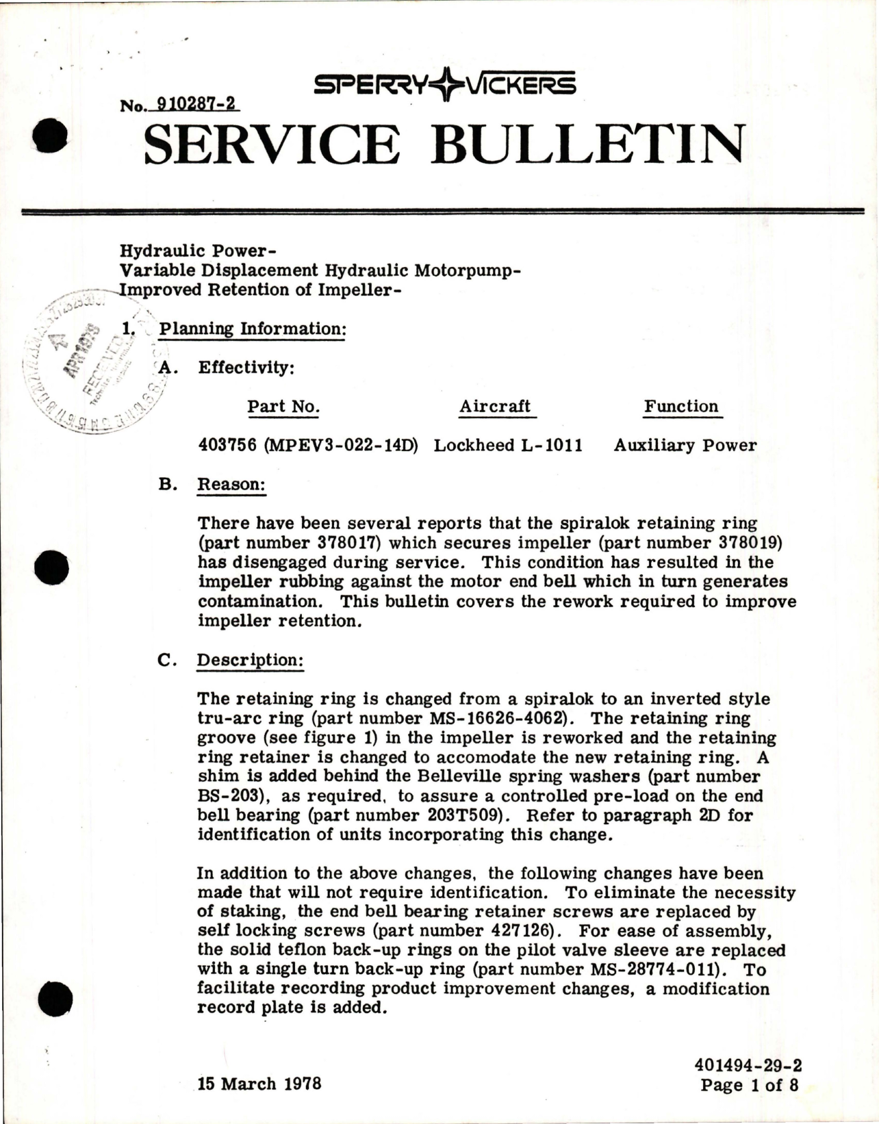 Sample page 1 from AirCorps Library document: Improvement Retention of Impeller for Hydraulic Motorpump