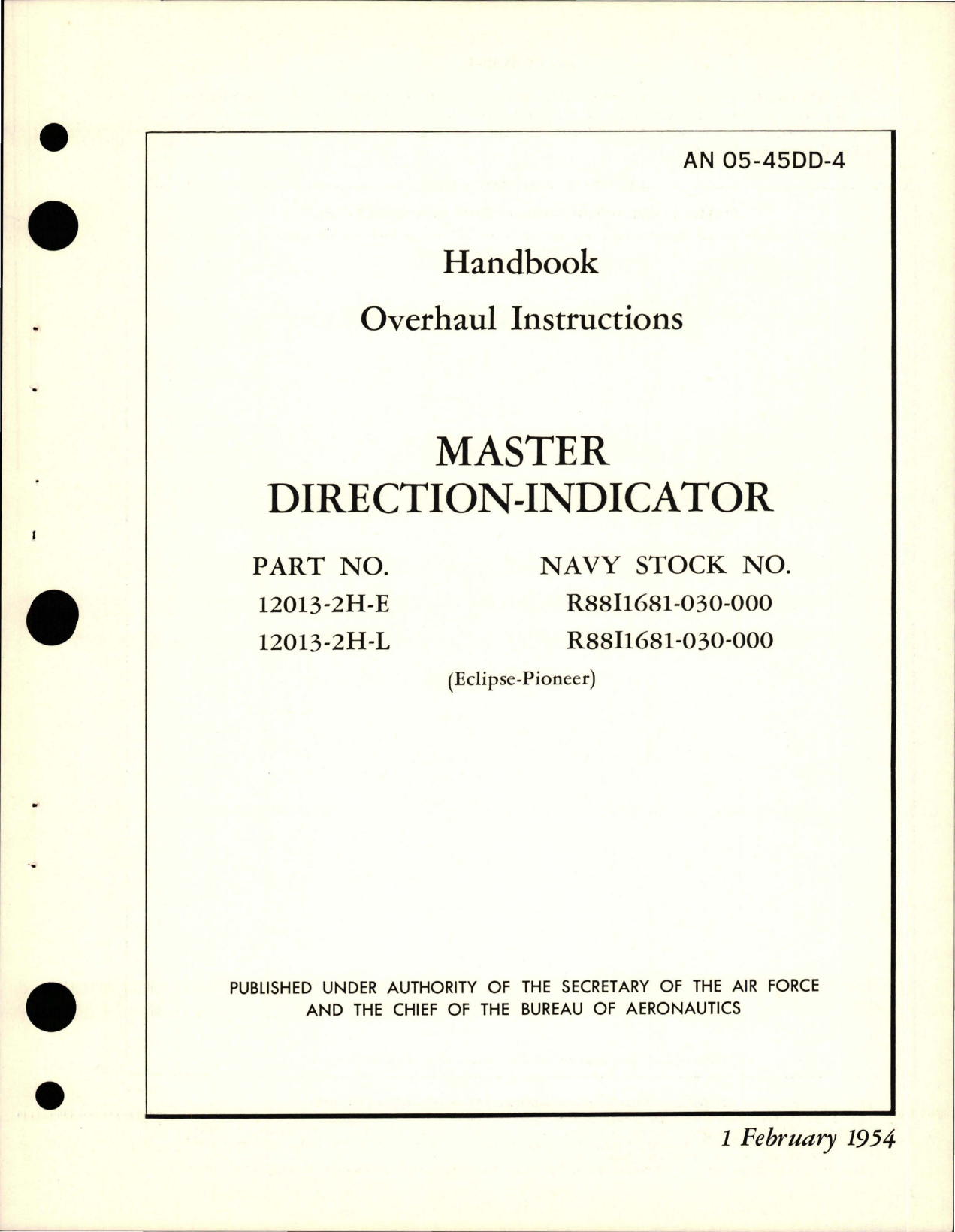Sample page 1 from AirCorps Library document: Overhaul Instructions for Master Direction Indicator - Part 12013-2H-E and 12013-2H-L