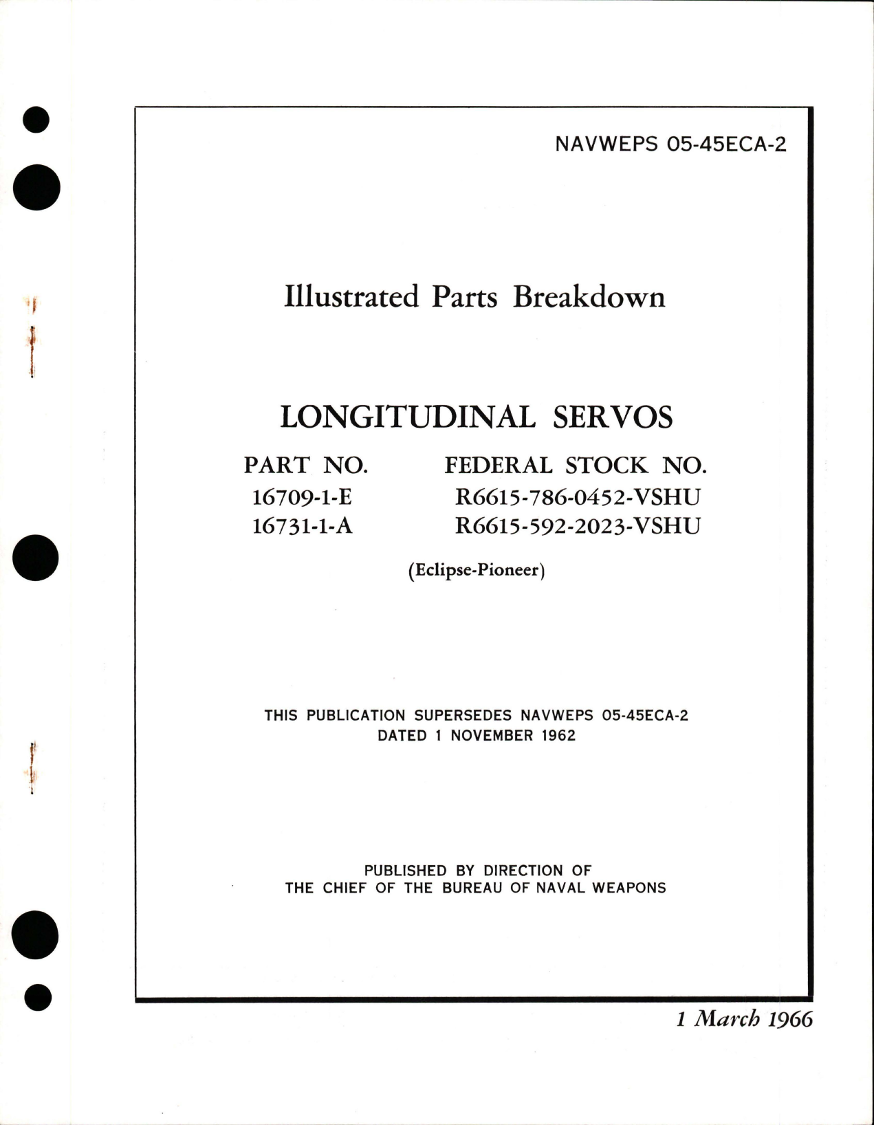 Sample page 1 from AirCorps Library document: Illustrated Parts Breakdown for Longitudinal Servos - Parts 16709-1-E, and 16731-1-A