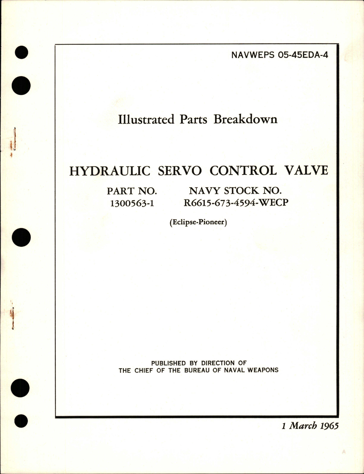 Sample page 1 from AirCorps Library document: Illustrated Parts Breakdown for Hydraulic Servo Control Valve - Part 1300563-1