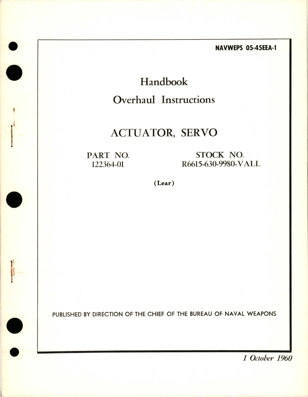 Sample page 1 from AirCorps Library document: Overhaul Instructions for Servo Actuator - Part 122364-01