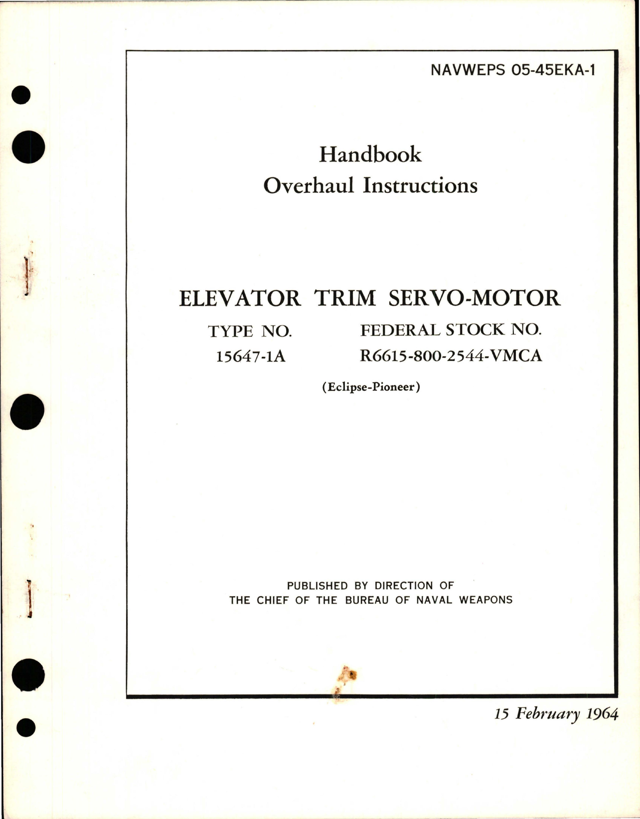 Sample page 1 from AirCorps Library document: Overhaul Instructions for Elevator Trim Servo-Motor - Type 15647-1A