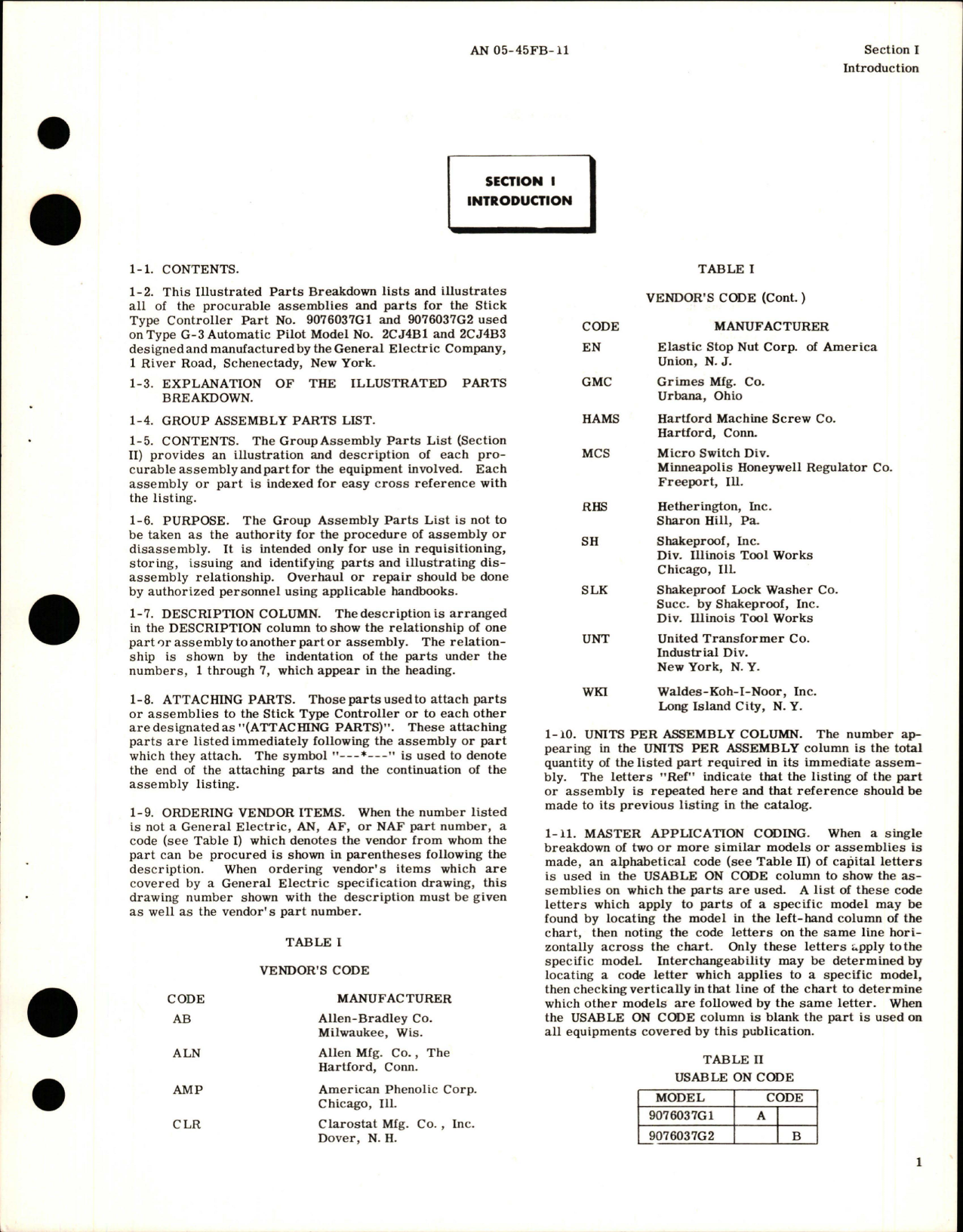 Sample page 5 from AirCorps Library document: Illustrated Parts Breakdown for Stick Type Controller for G-3 Auto Pilot - Models 2CJ4B1 and 2CJ4B3 - Parts 9076037G1 and 9076037G2