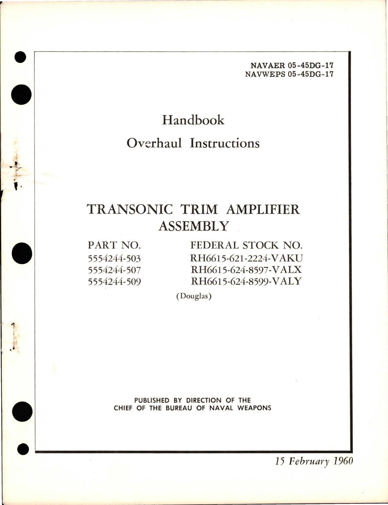 Sample page 1 from AirCorps Library document: Overhaul Instructions for Transonic Trim Amplifier Assembly - Parts 5554244-503, 5554244-507, and 554244-509