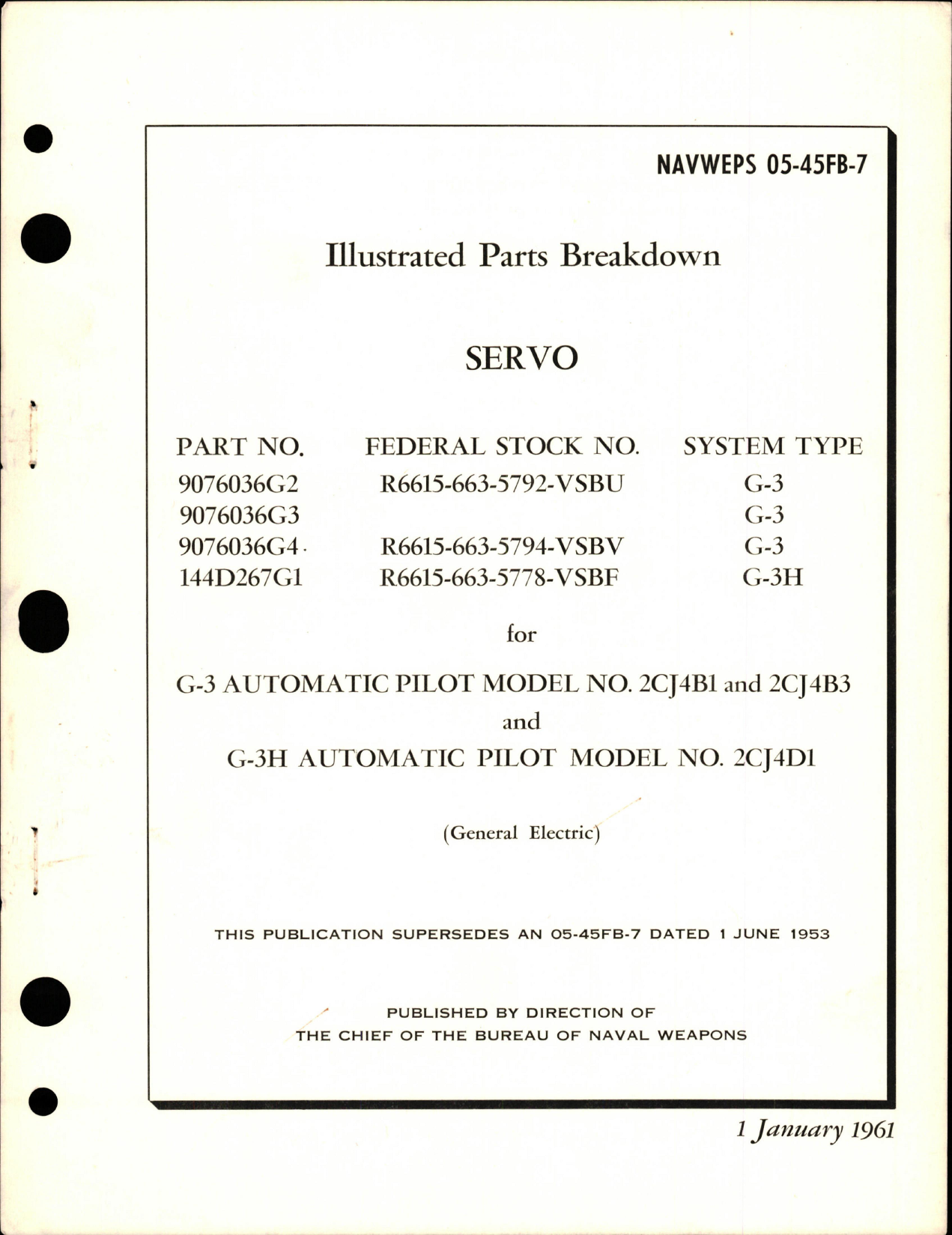 Sample page 1 from AirCorps Library document: Illustrated Parts Breakdown for Servo - G-3 and G-3H Auto Pilot - Model 2CJ4B1 and 2CJ4B3