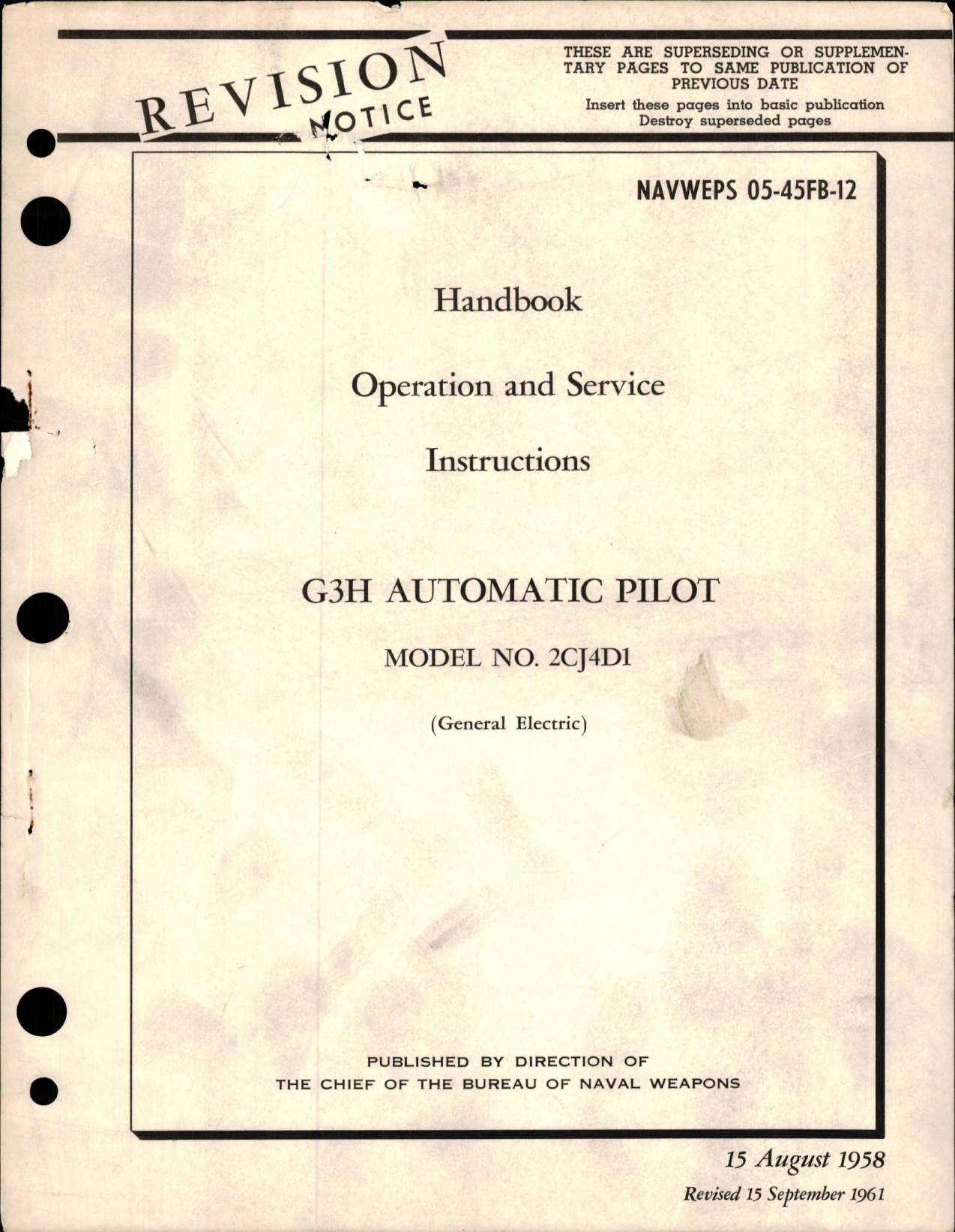 Sample page 1 from AirCorps Library document: Operation and Service Instructions for G3H Automatic Pilot - Model 2CJ4D1 