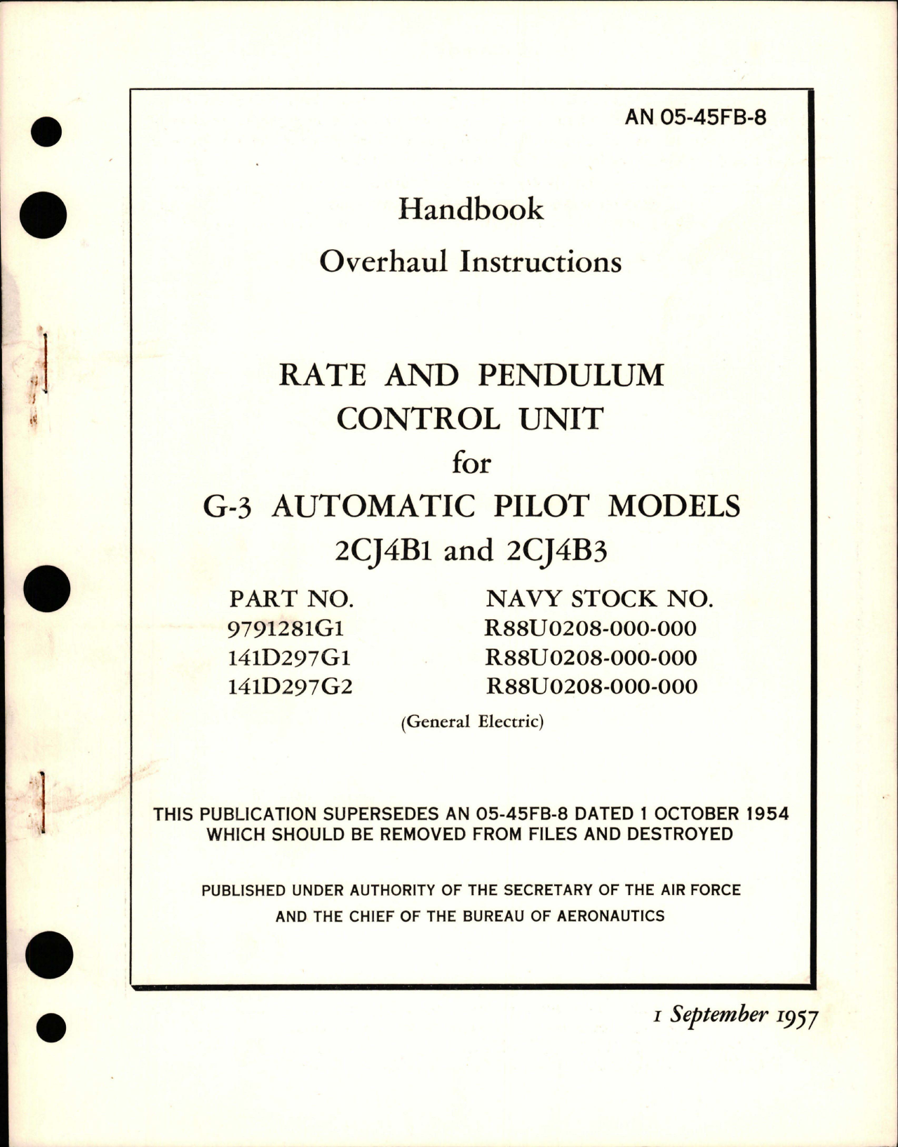 Sample page 1 from AirCorps Library document: Overhaul Instructions for Rate and Pendulum Control Unit for G3 Automatic Pilot - Models 2CJ4B1 and 2CJ4B3 