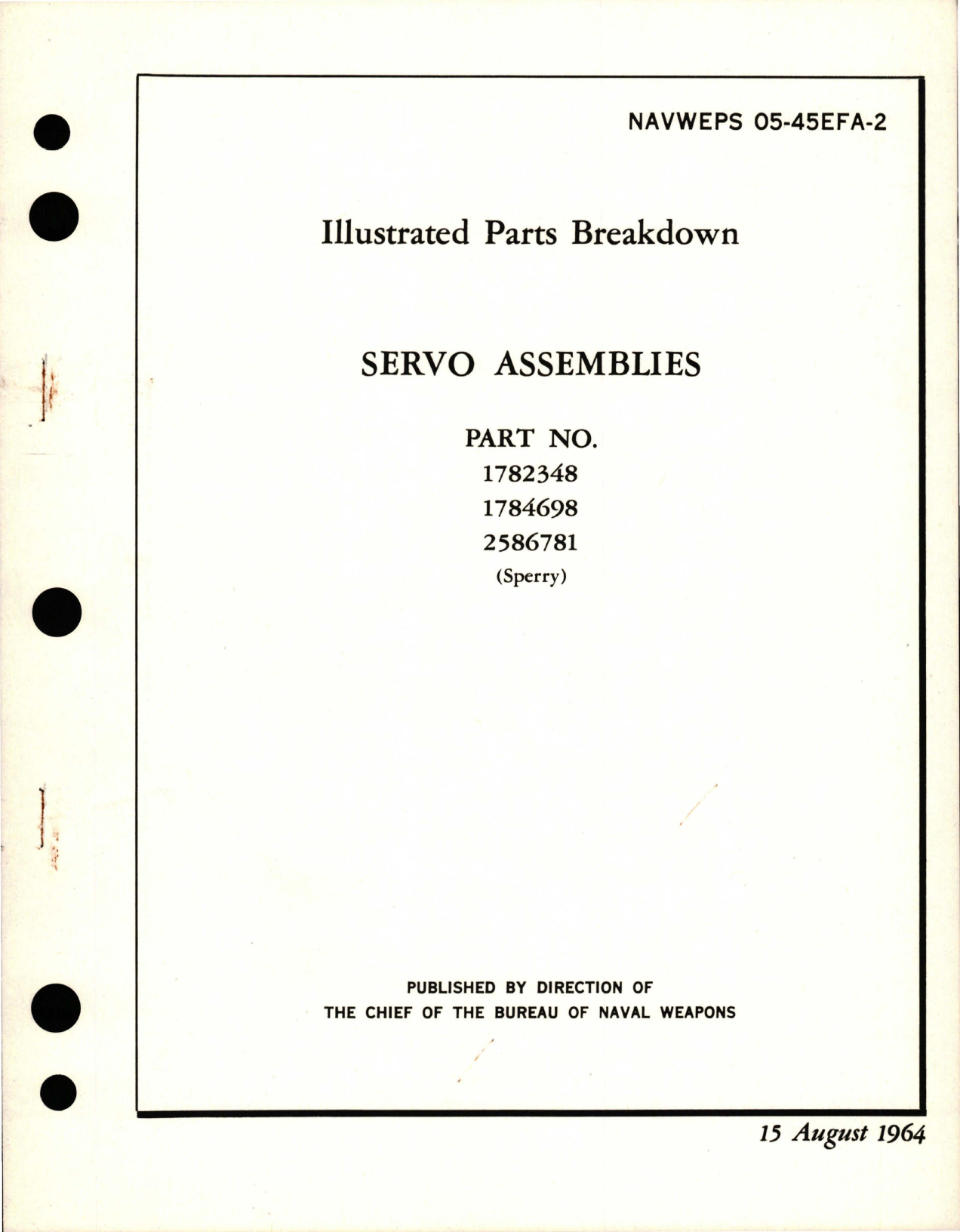 Sample page 1 from AirCorps Library document: Illustrated Parts Breakdown for Servo Assemblies - Parts 1782348, 1784698, and 2586781