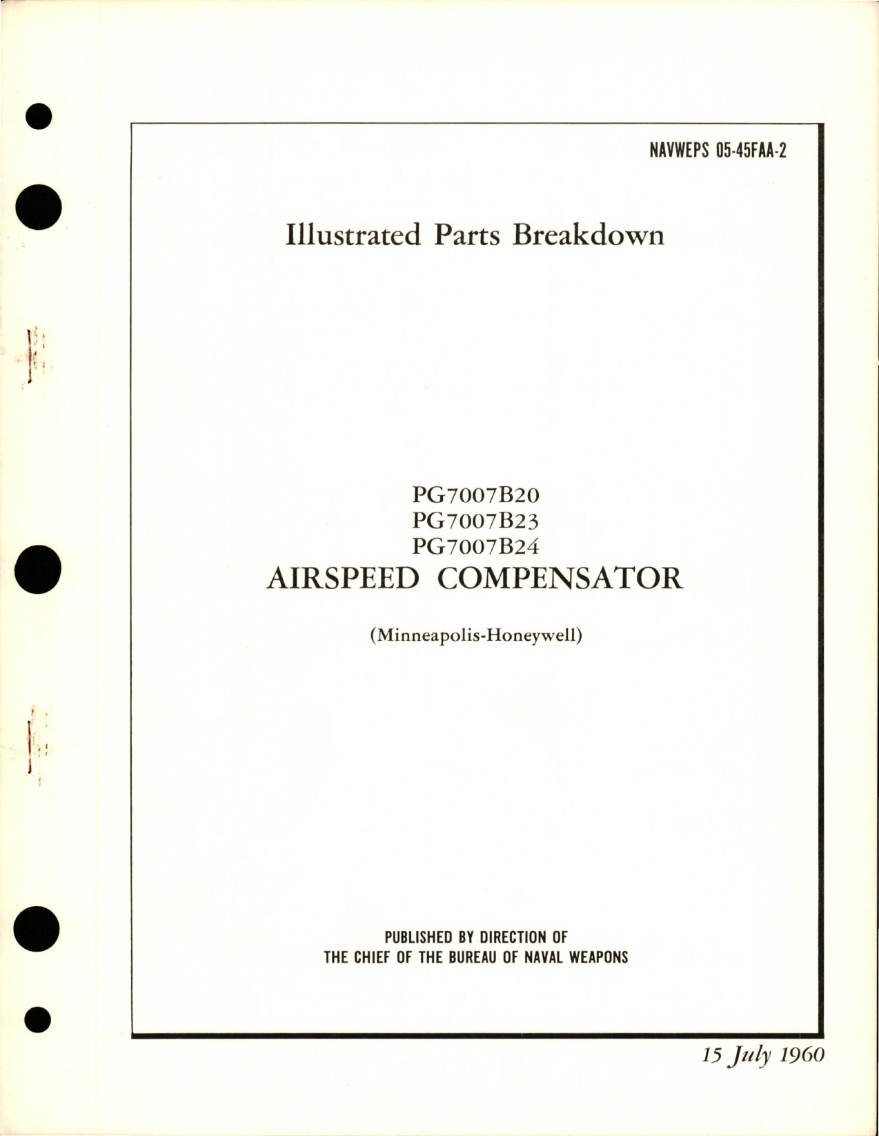 Sample page 1 from AirCorps Library document: Illustrated Parts Breakdown for Airspeed Compensator - PG7007B20, PG7007B23, and PG7007B24