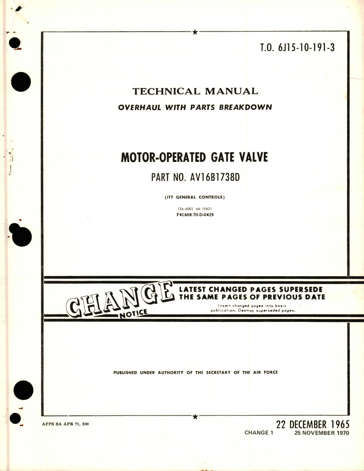 Sample page 1 from AirCorps Library document: Overhaul with Parts Breakdown for Motor-Operated Gate Valve - Part AV16B1738D