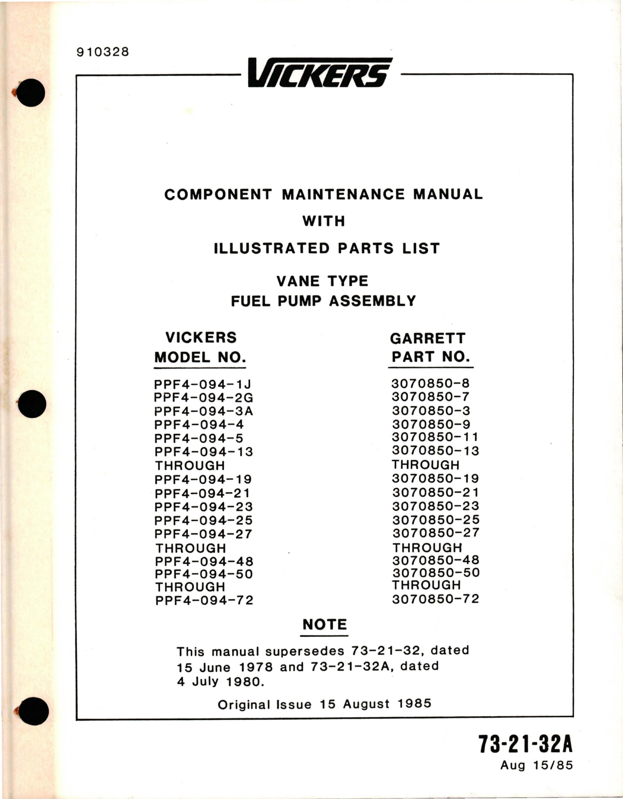 Sample page 1 from AirCorps Library document: Maintenance Manual with Illustrated Parts List for Vane Type Fuel Pump Assembly