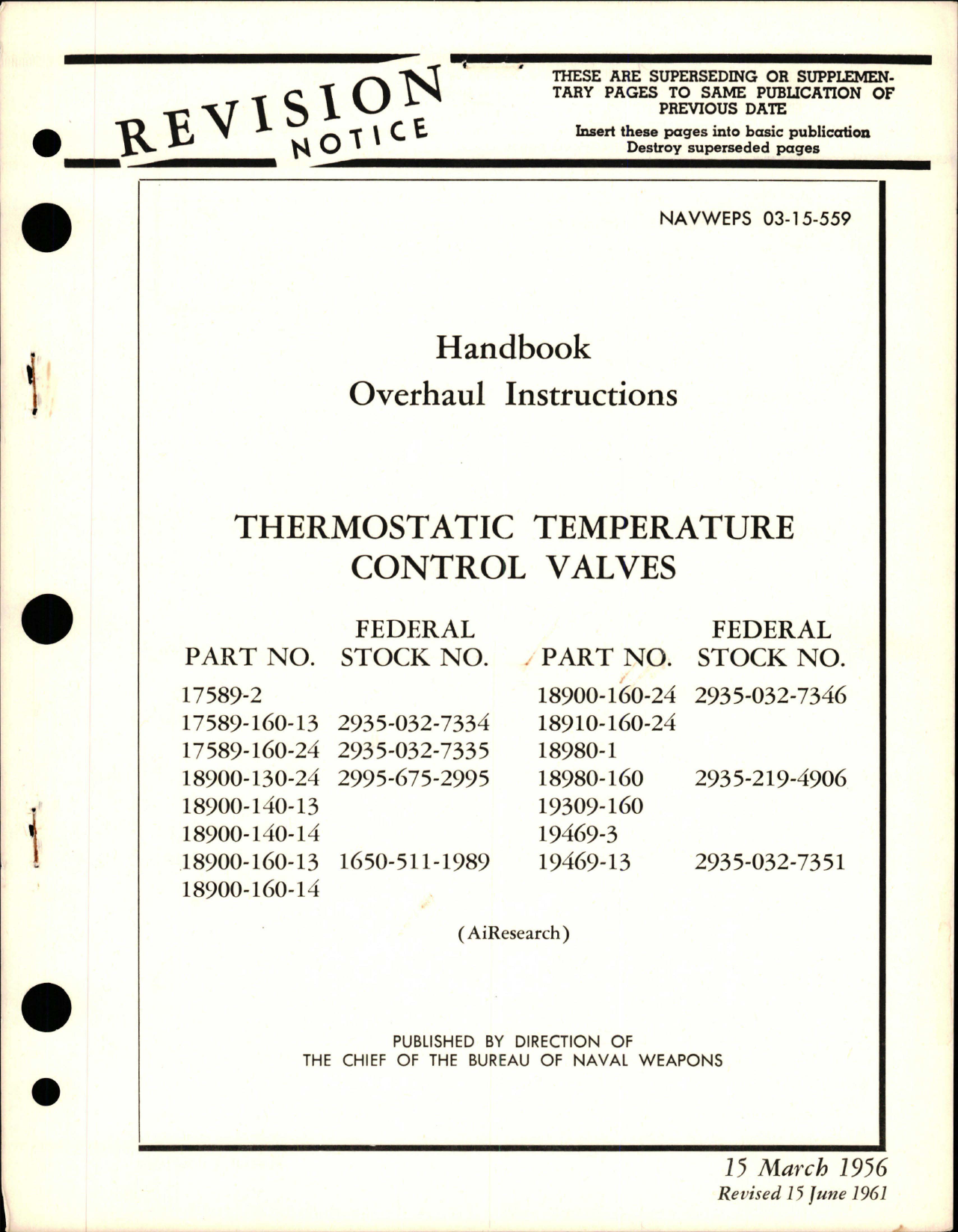 Sample page 1 from AirCorps Library document: Overhaul Instructions for Thermostatic Temperature Control Valves