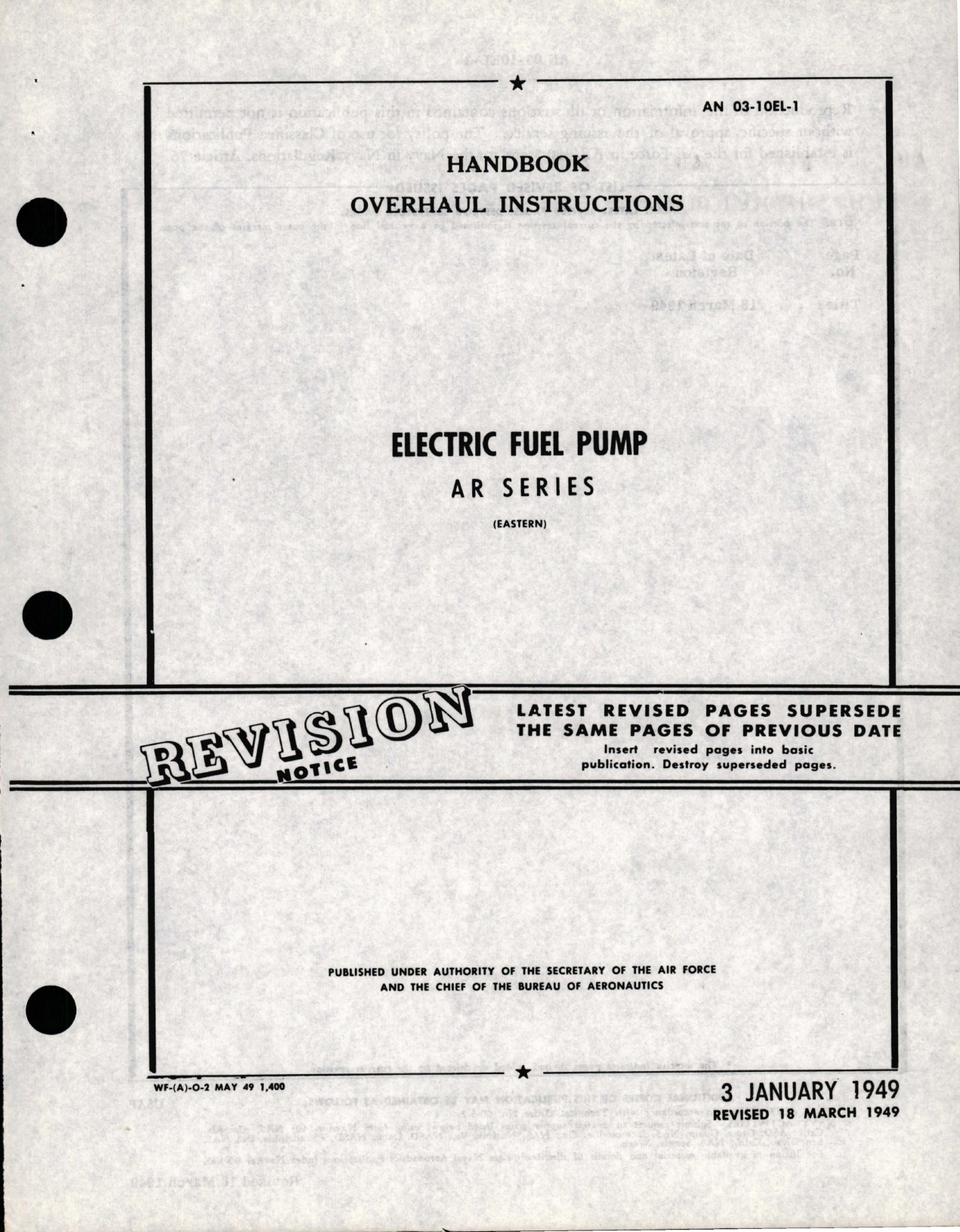 Sample page 1 from AirCorps Library document: Overhaul Instructions for Electric Fuel Pump - AR Series
