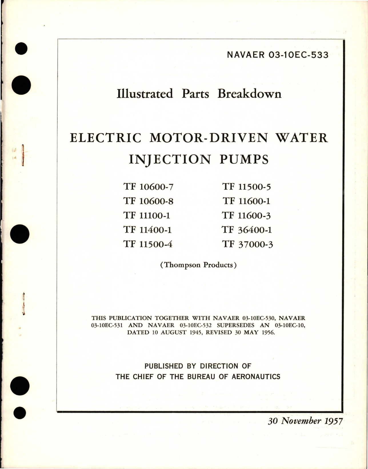 Sample page 1 from AirCorps Library document: Illustrated Parts Breakdown for Electric Motor Driven Water Injection Pumps